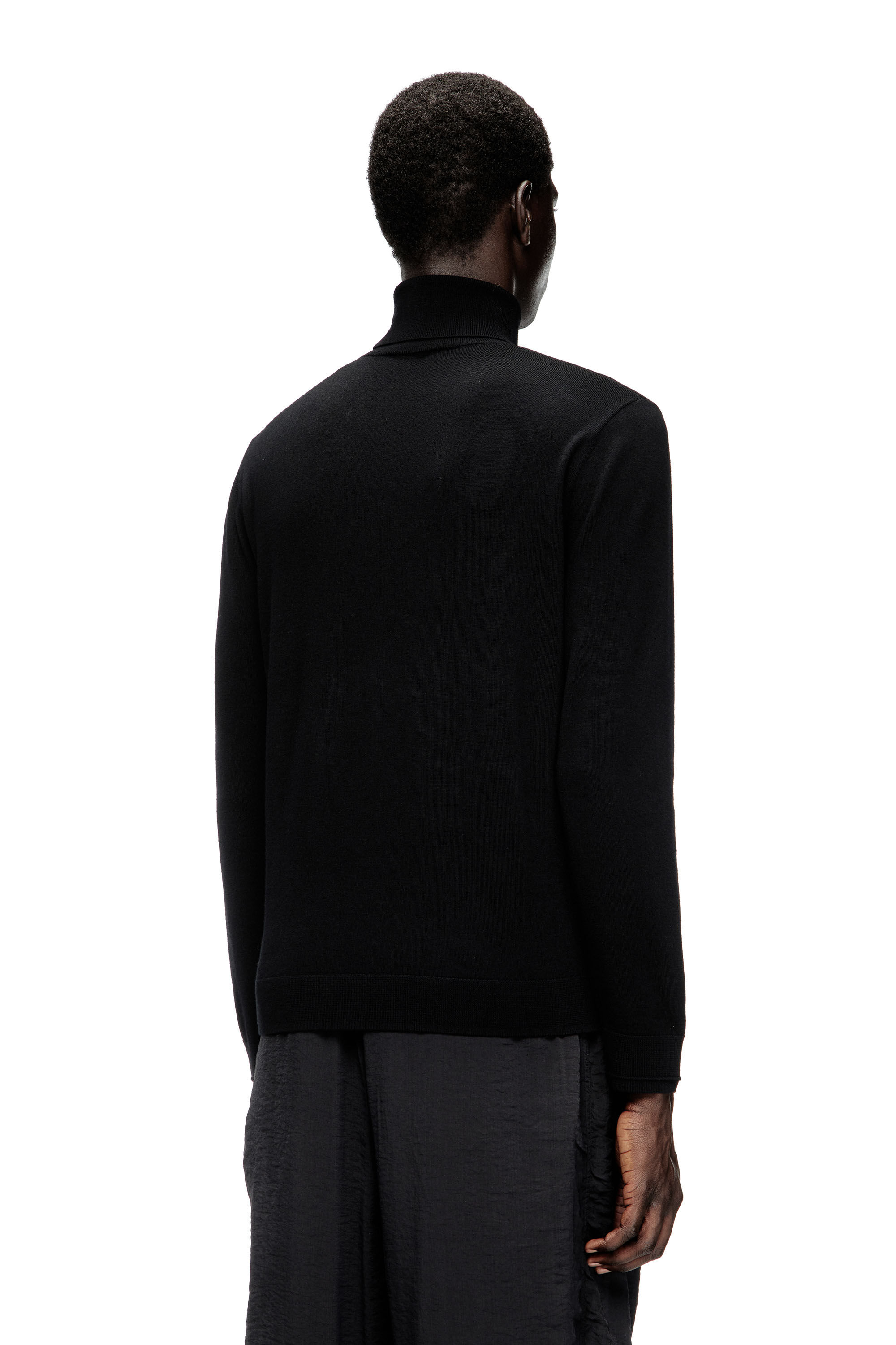 Diesel - K-VARTA, Pull à col roulé en laine avec logo ajouré Homme in Noir - 4