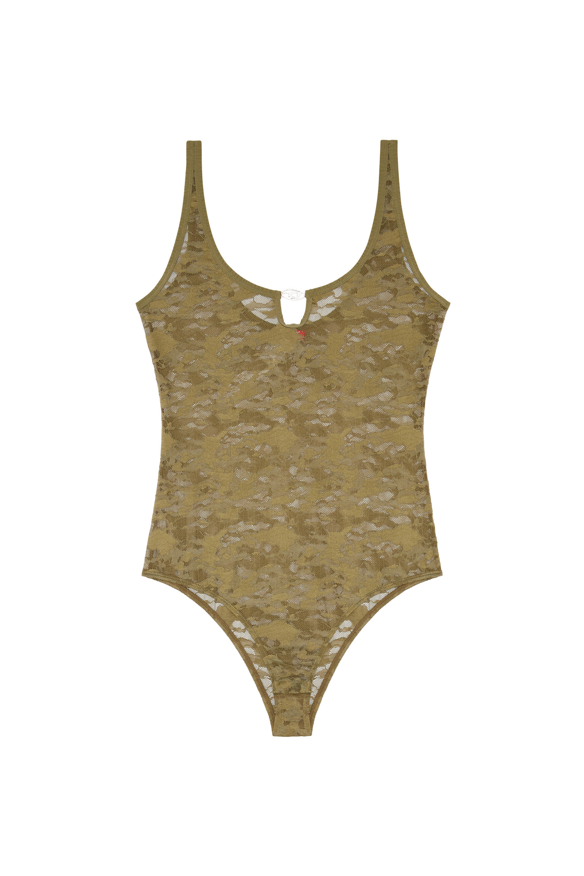 Diesel - UFBY-D-OVAL-LACE-BODYSUIT, Body en dentelle camouflage avec plaque Oval D Femme in Vert - 2