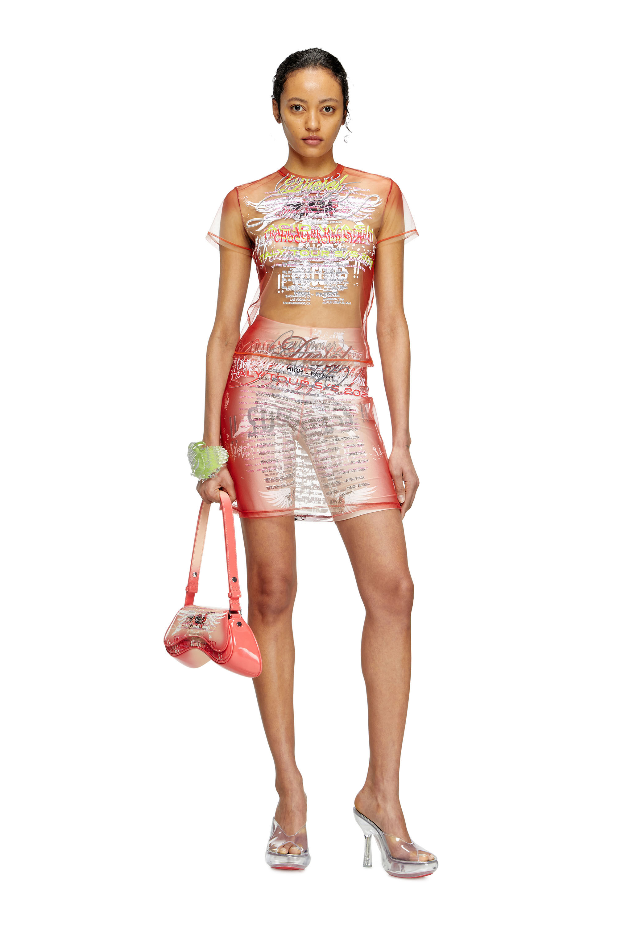 Diesel - O-LYMPIAC, Jupe superposée avec imprimé paroles Femme in Rose - 1