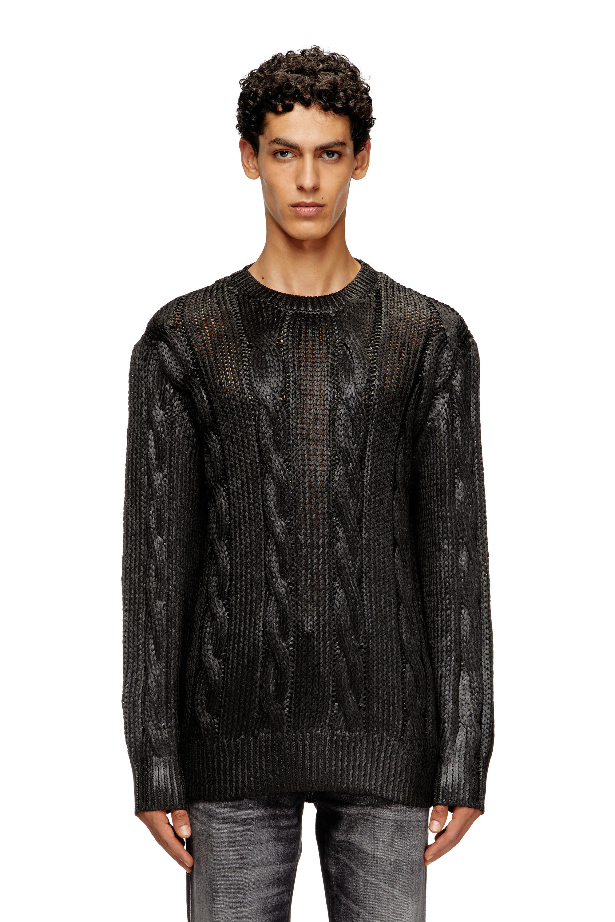 Diesel - K-MICHIU, Pull torsadé avec effet brillant Homme in Noir - 2