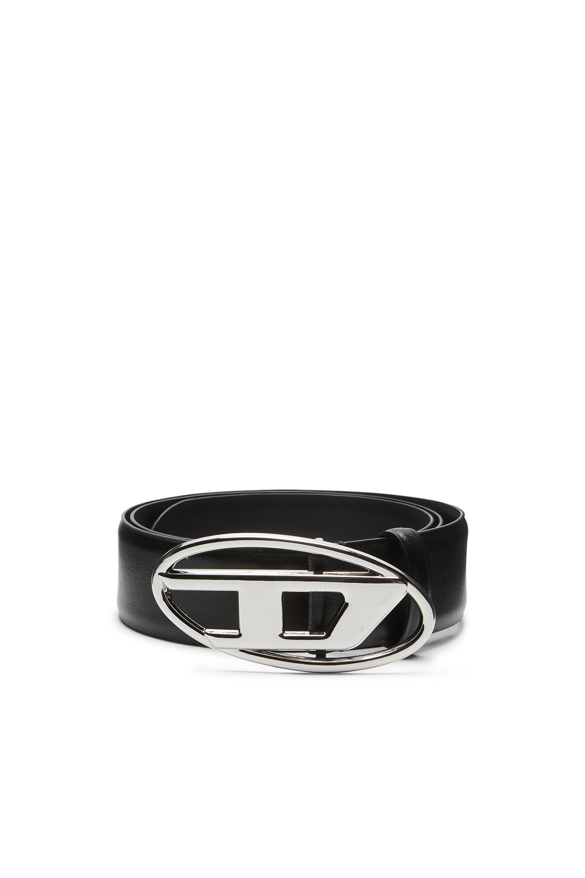 Diesel - B-1DR, Man's Leather belt with Oval D buckle in Black - 1