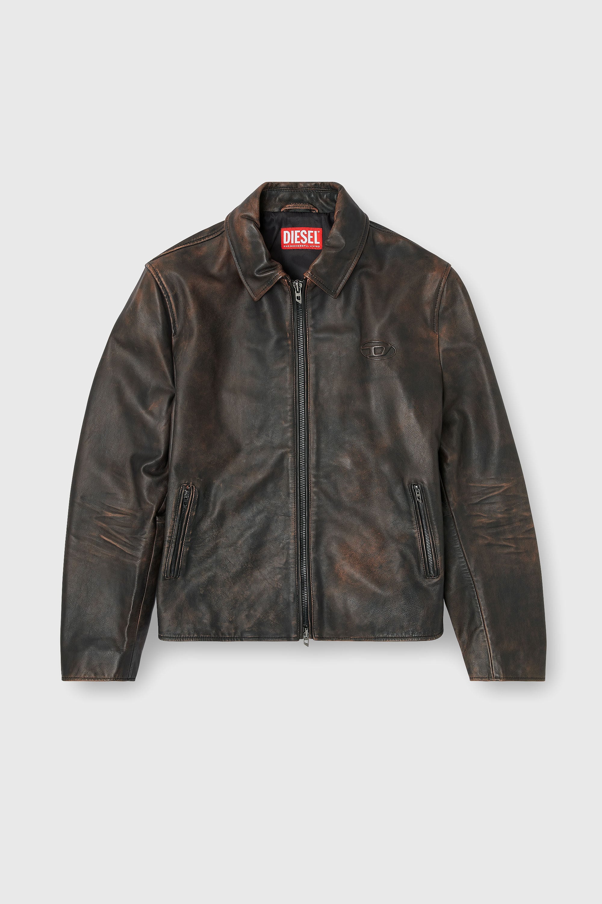 Diesel - L-AMAR-WRD, Veste coach en cuir trait&eacute; Homme in Marron - 2