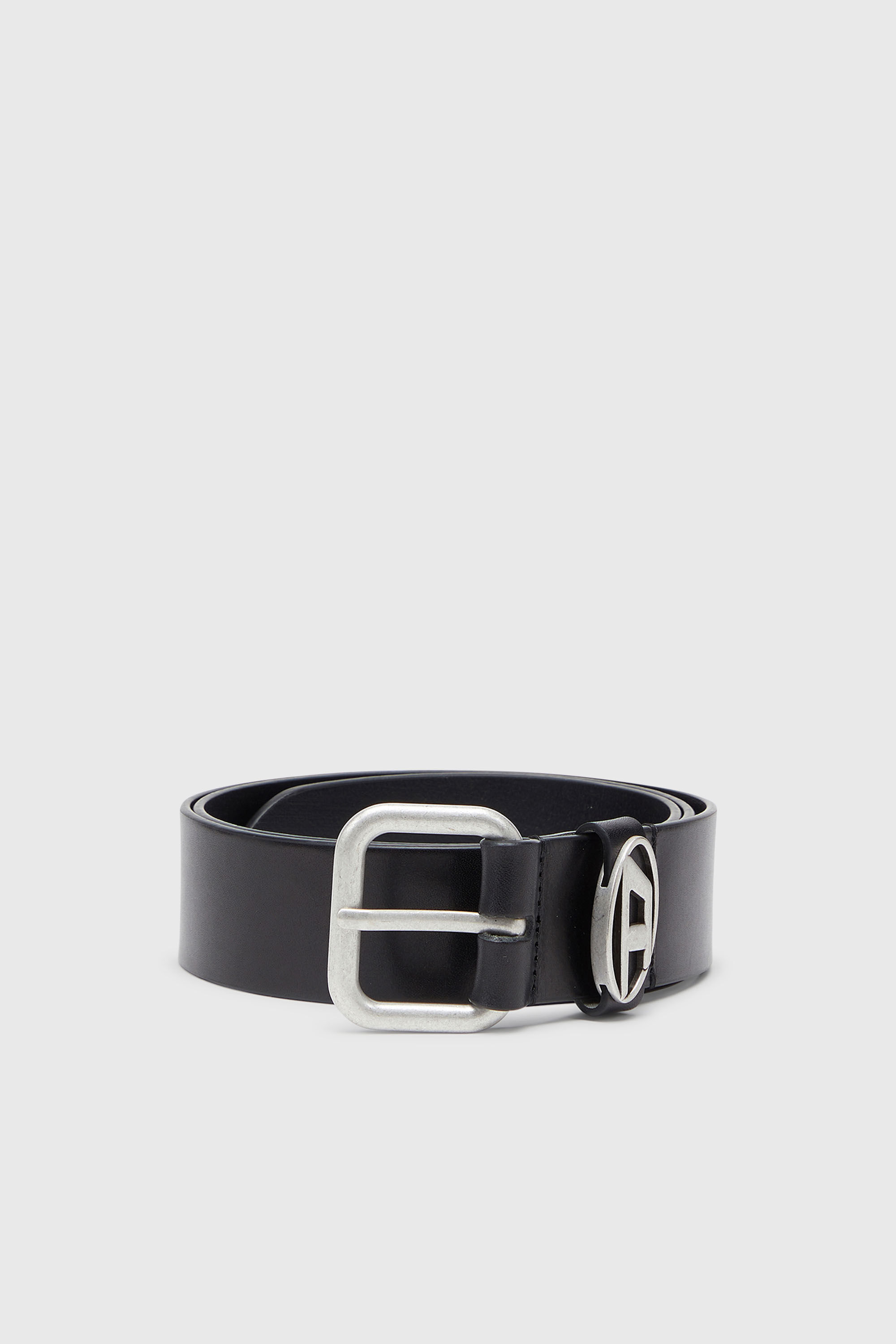 Diesel - B-1DR OVAL D LOOP, Ceinture 4 cm en cuir mat avec boucle m&eacute;tallique Mixte in Noir - 1