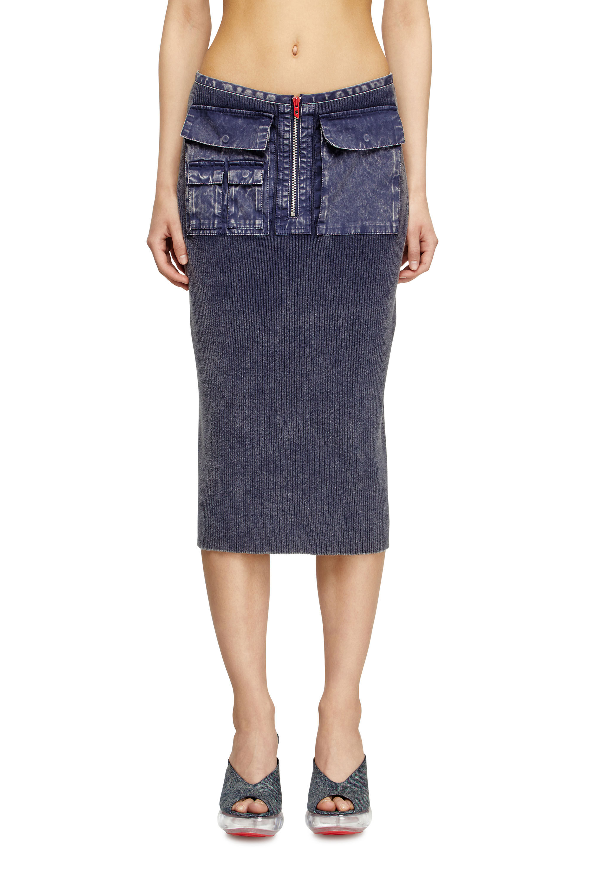 Diesel - M-MERYN, Jupe midi en maille avec poches cargo en denim Femme in ToBeDefined - 3