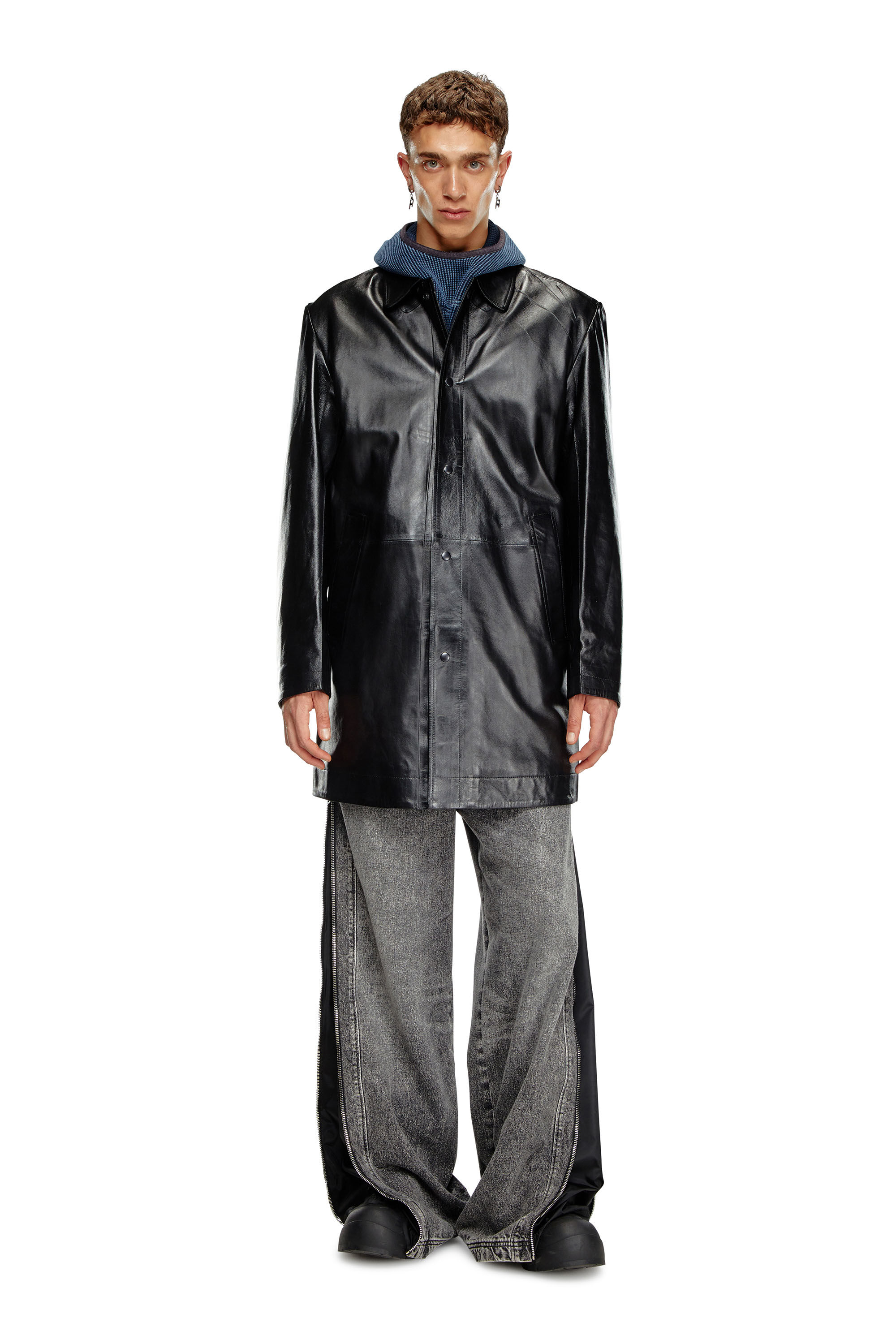 Manteau en cuir enduit Homme Noir Diesel