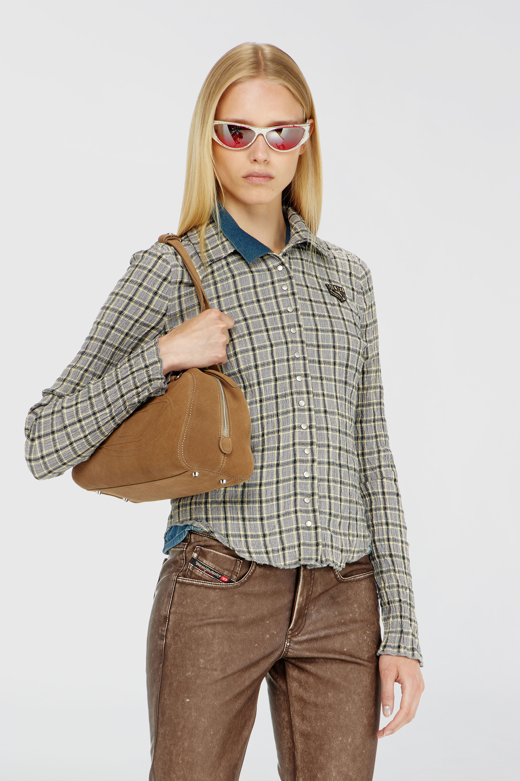 Diesel - C-ARRILON, Chemise &agrave; carreaux effet seersucker Femme in Gris - 3