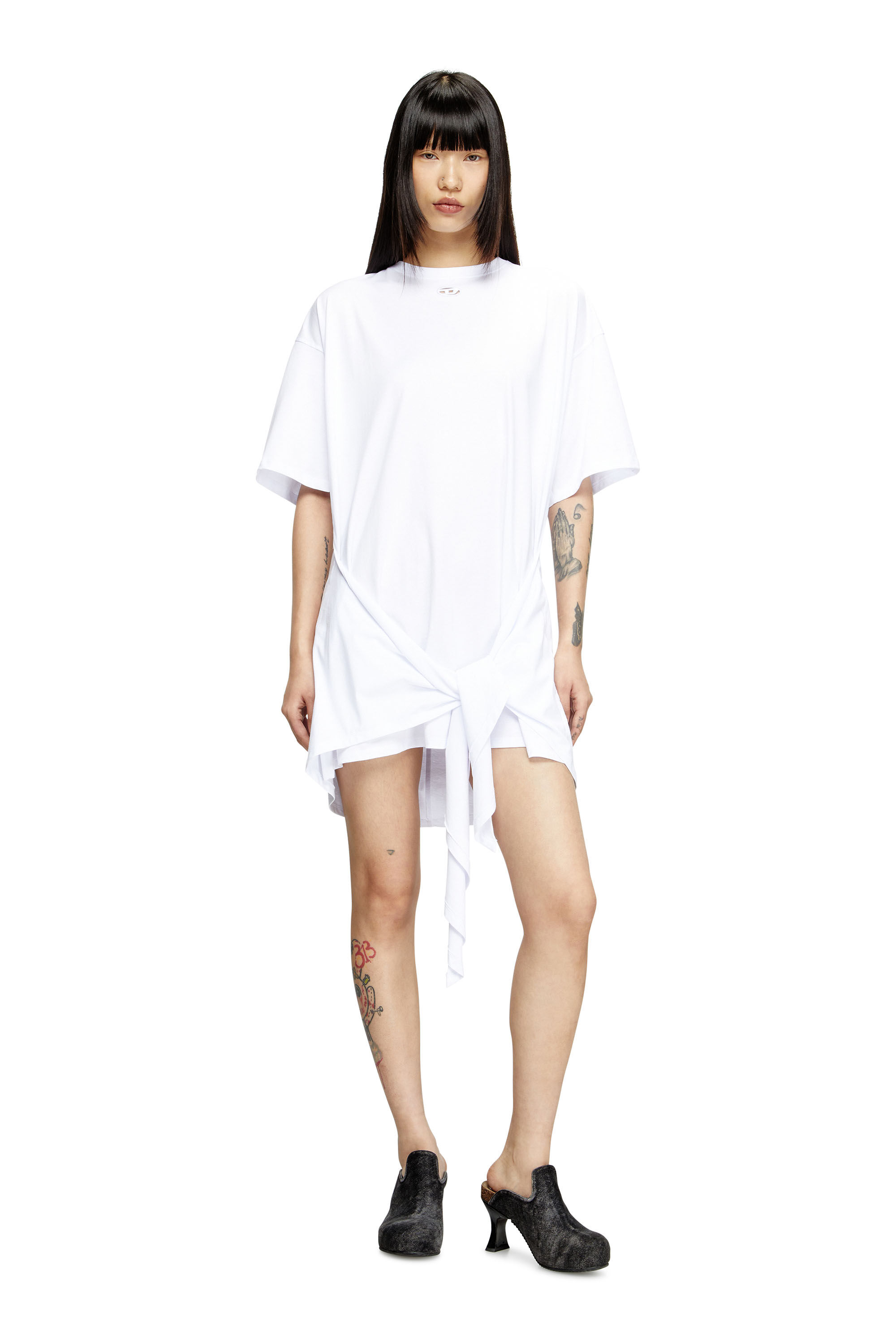 Diesel - D-EIVOR, Robe T-shirt avec nœud à l'avant Femme in Blanc - 3
