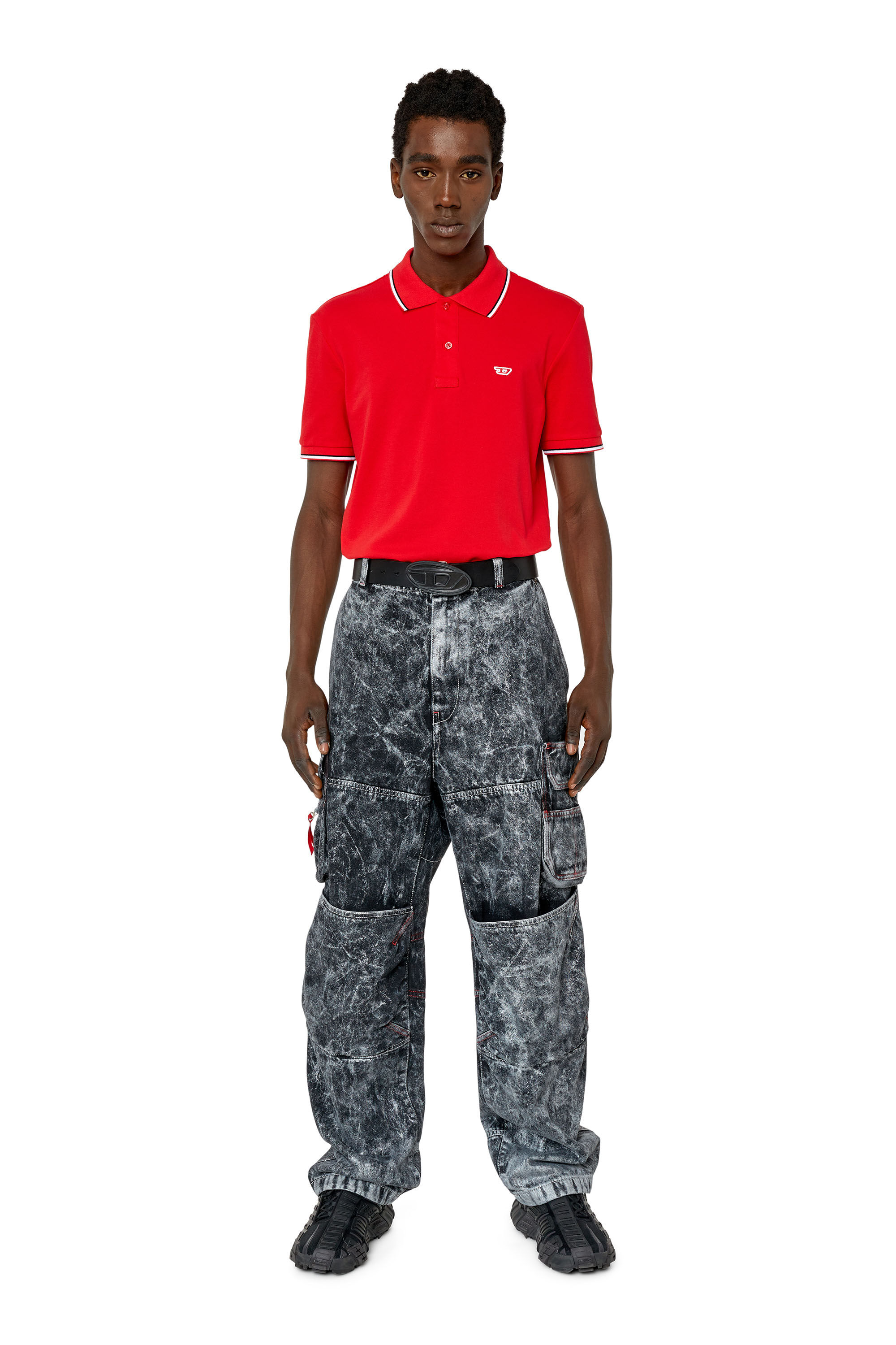 Diesel - T-SMITH-D, Man Polo shirt with striped trims in Red - Image 1