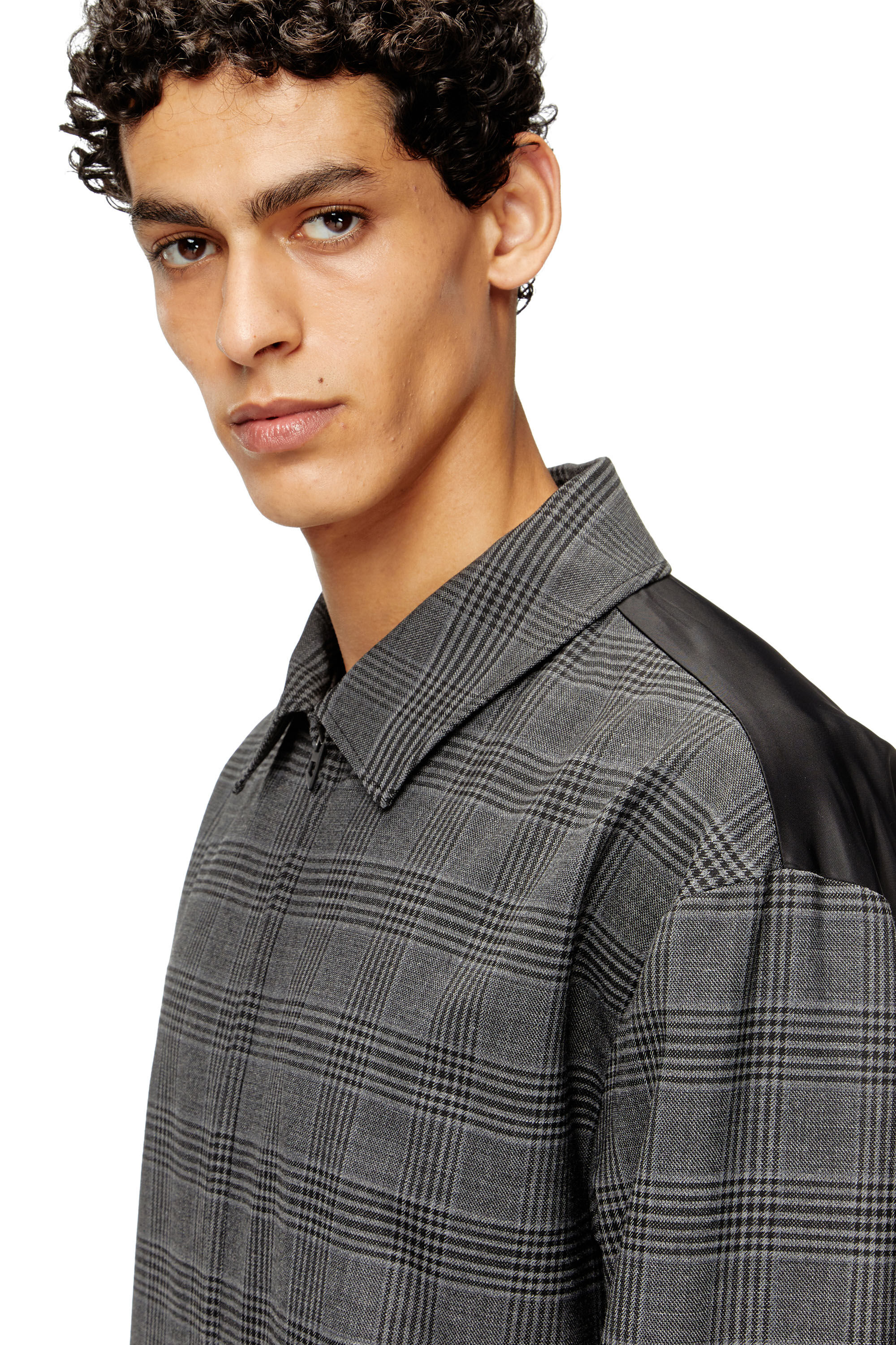 Diesel - J-TING, Veste coach en mélange de laine Prince-de-Galles et satin Homme in Polychrome - 5