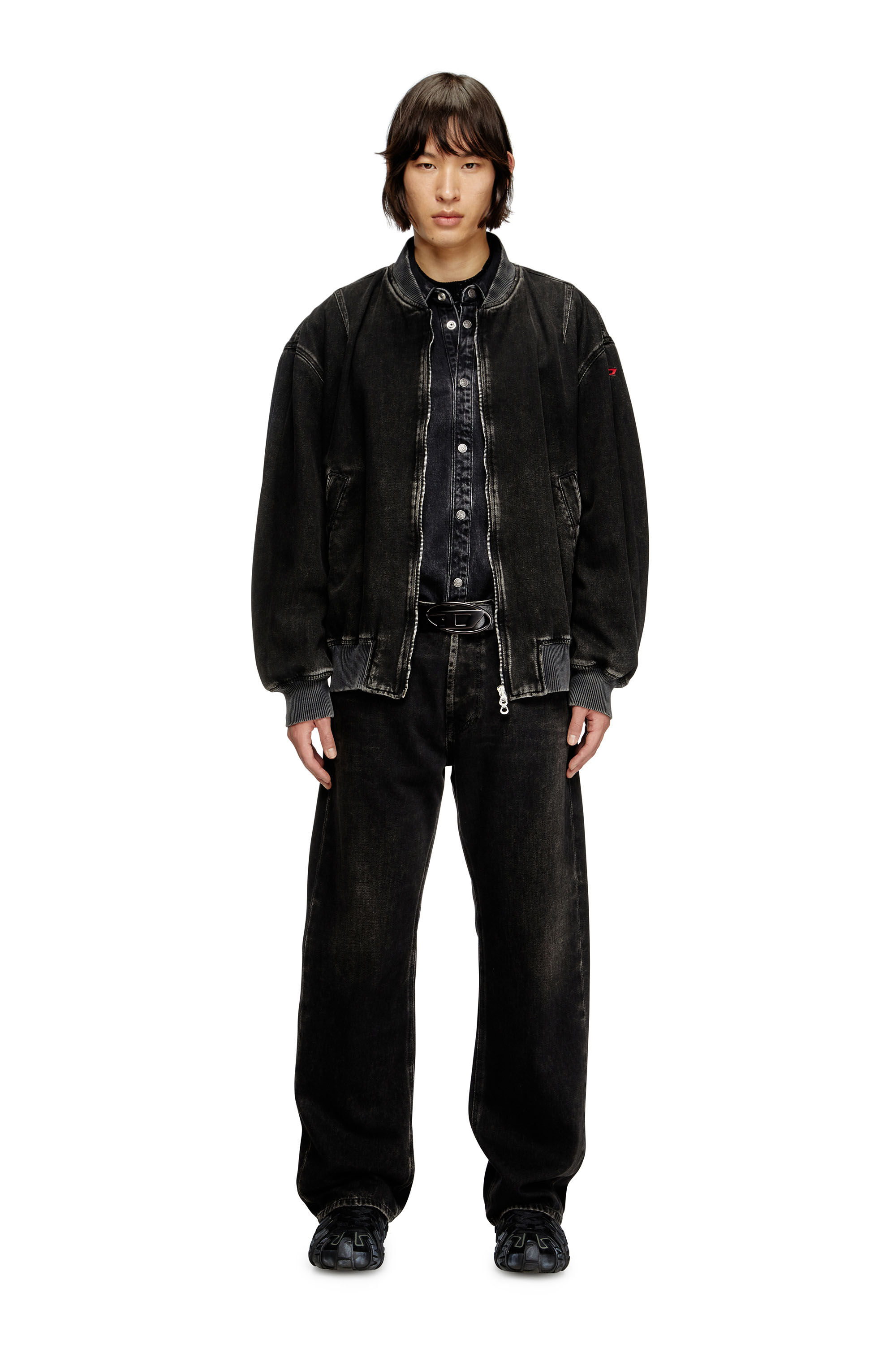 Diesel - D-VINZ, Veste bomber en denim délavé Homme in Noir - 1