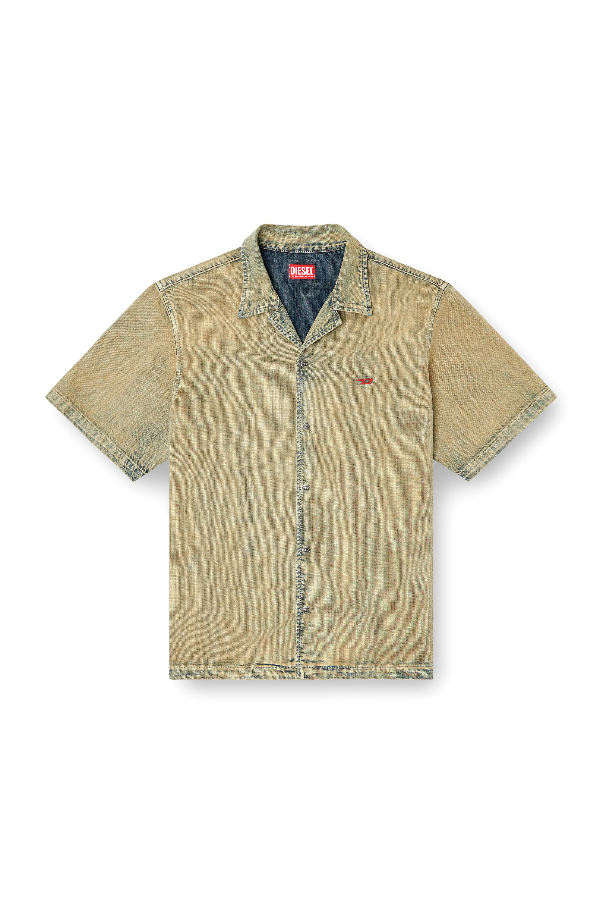 Diesel - D-NABIL-D, Chemise bowling en denim brossé doré Homme in Beige - 2