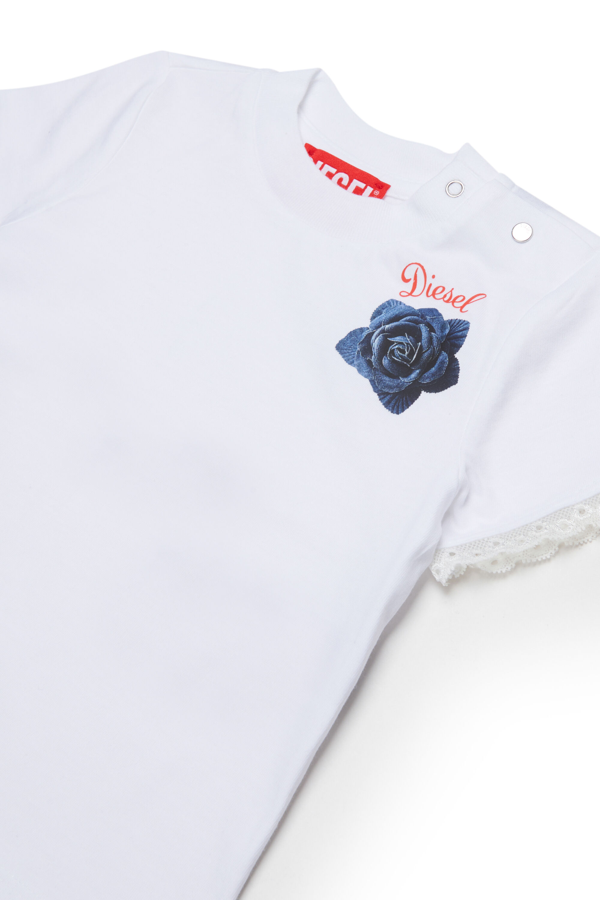 Diesel - TROSEZB, T-shirt orn&eacute;e de dentelle avec imprim&eacute; rose Femme in Blanc - 3