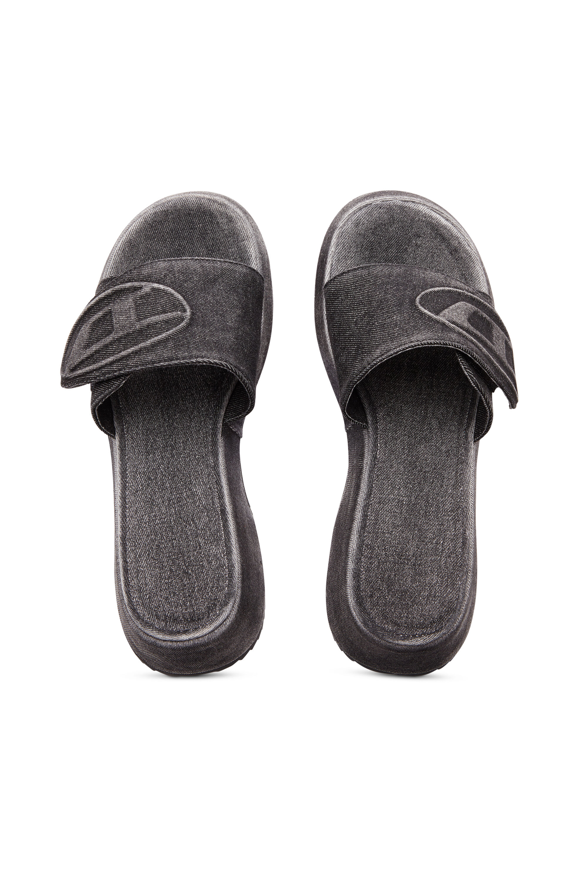 Diesel - SA-OVAL D PF W, Sa-Oval D-Sandales à enfiler en denim avec lanière Oval D Femme in Noir - 4