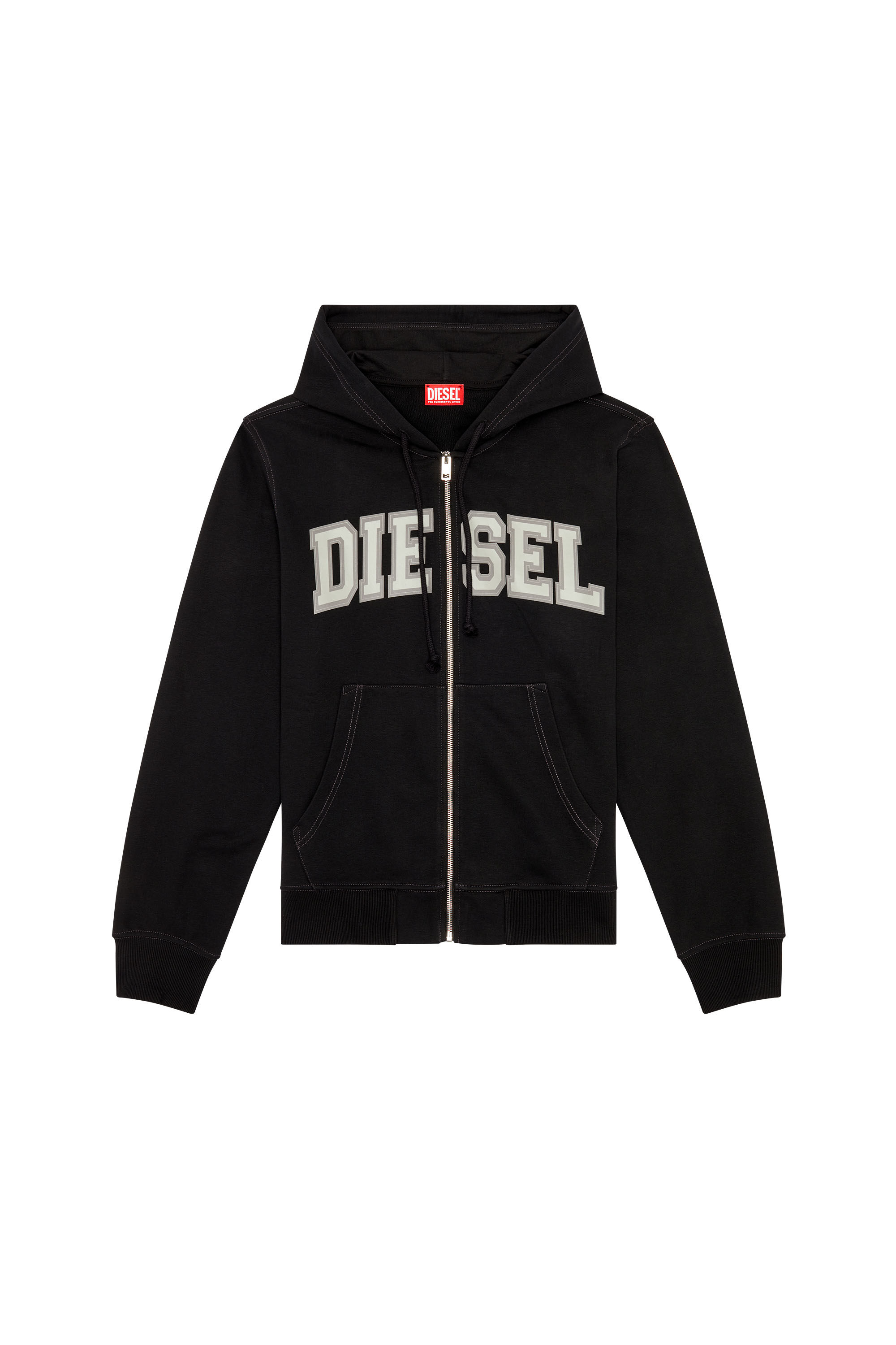 Diesel - S-GINN-HOOD-ZIP-K12, Sweat-shirt à capuche zippé avec graphismes universitaires Homme in Noir - 2
