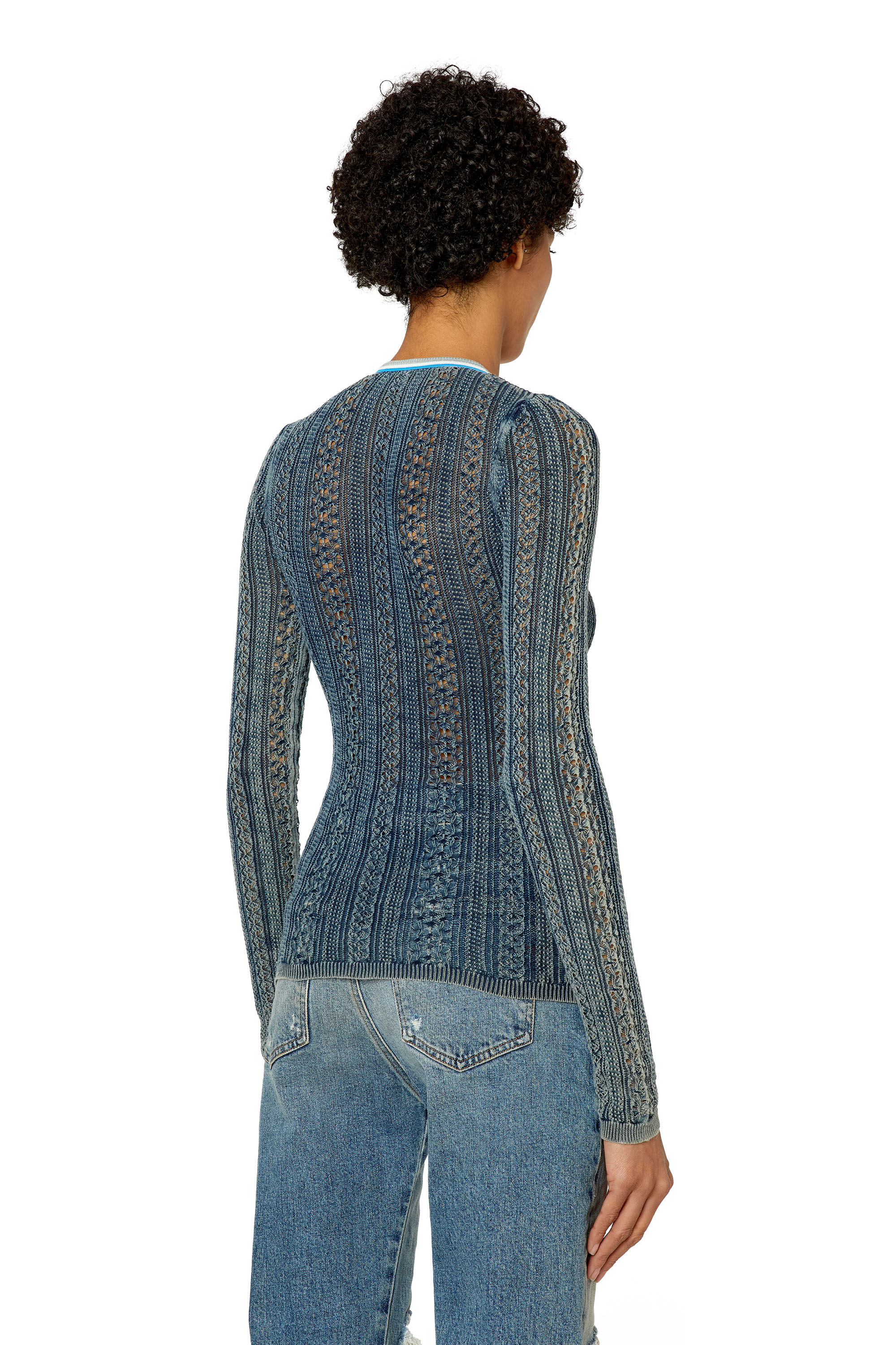 Diesel - M-IKYLA, Pull en maille pointelle avec cut-out oval D Femme in Bleu - 4