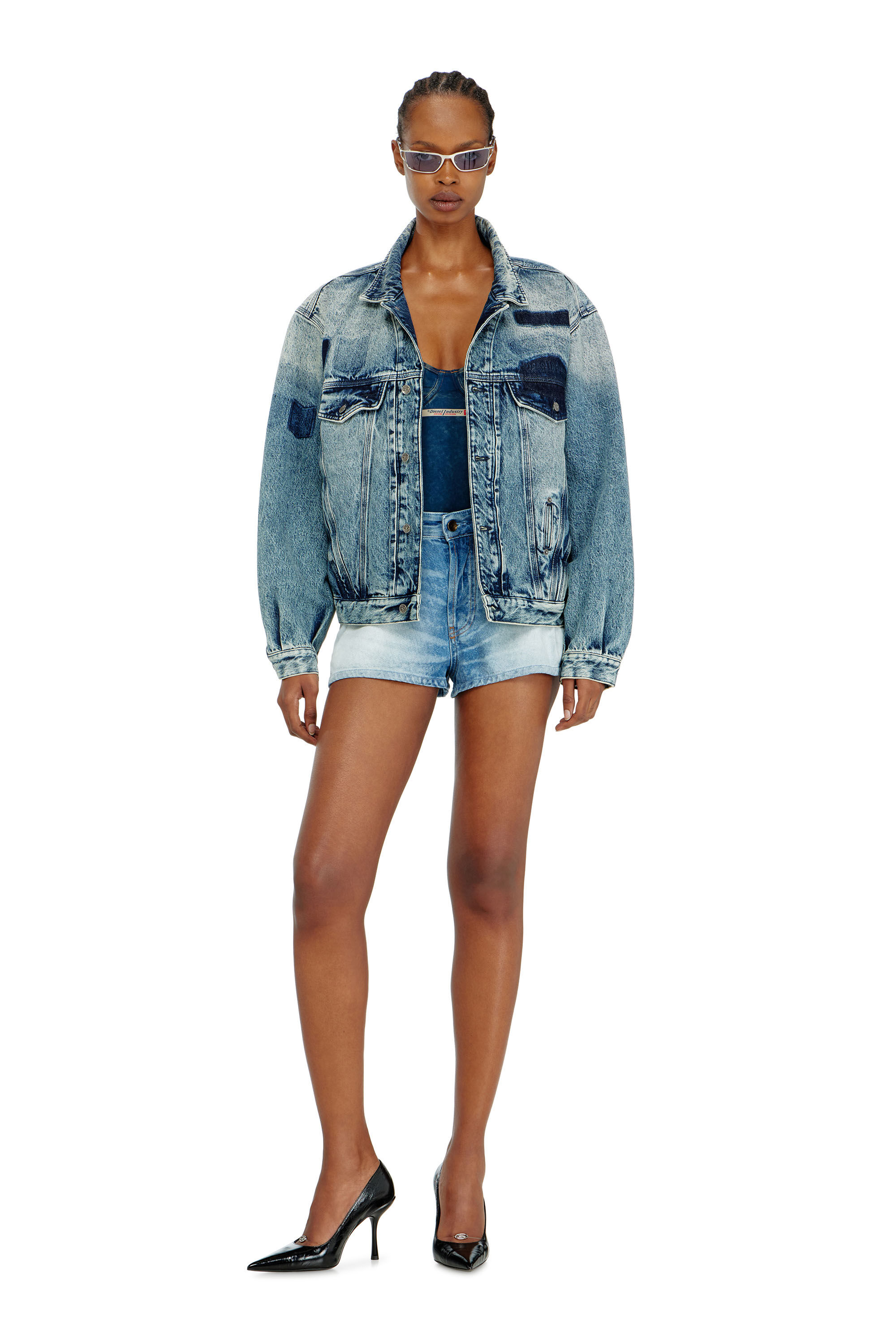 Diesel - D-DENVER-S2, Veste trucker avec effets patch Mixte in Bleu - 7