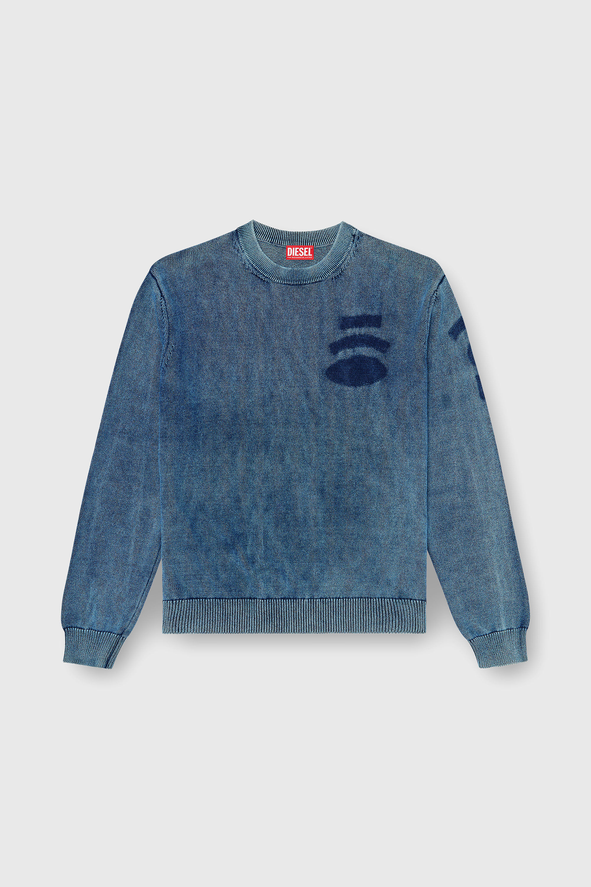 Diesel - K-PERNE, Pull en maille effet denim avec patchs Homme in Bleu - 2