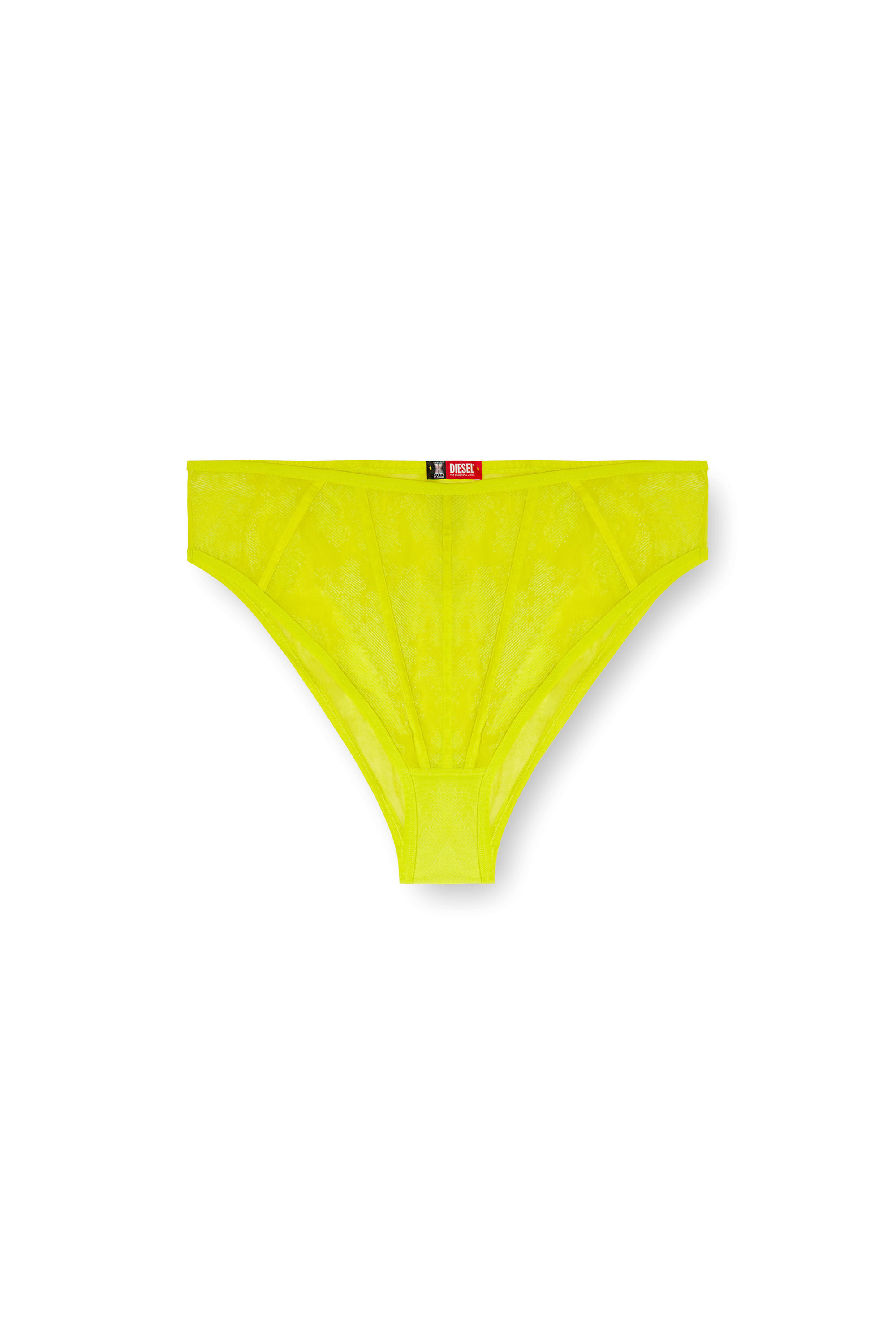 Diesel - C-MESH-HIGH-WAIST-BRIEF, Slip taille haute en résille floquée Femme in Vert - 2