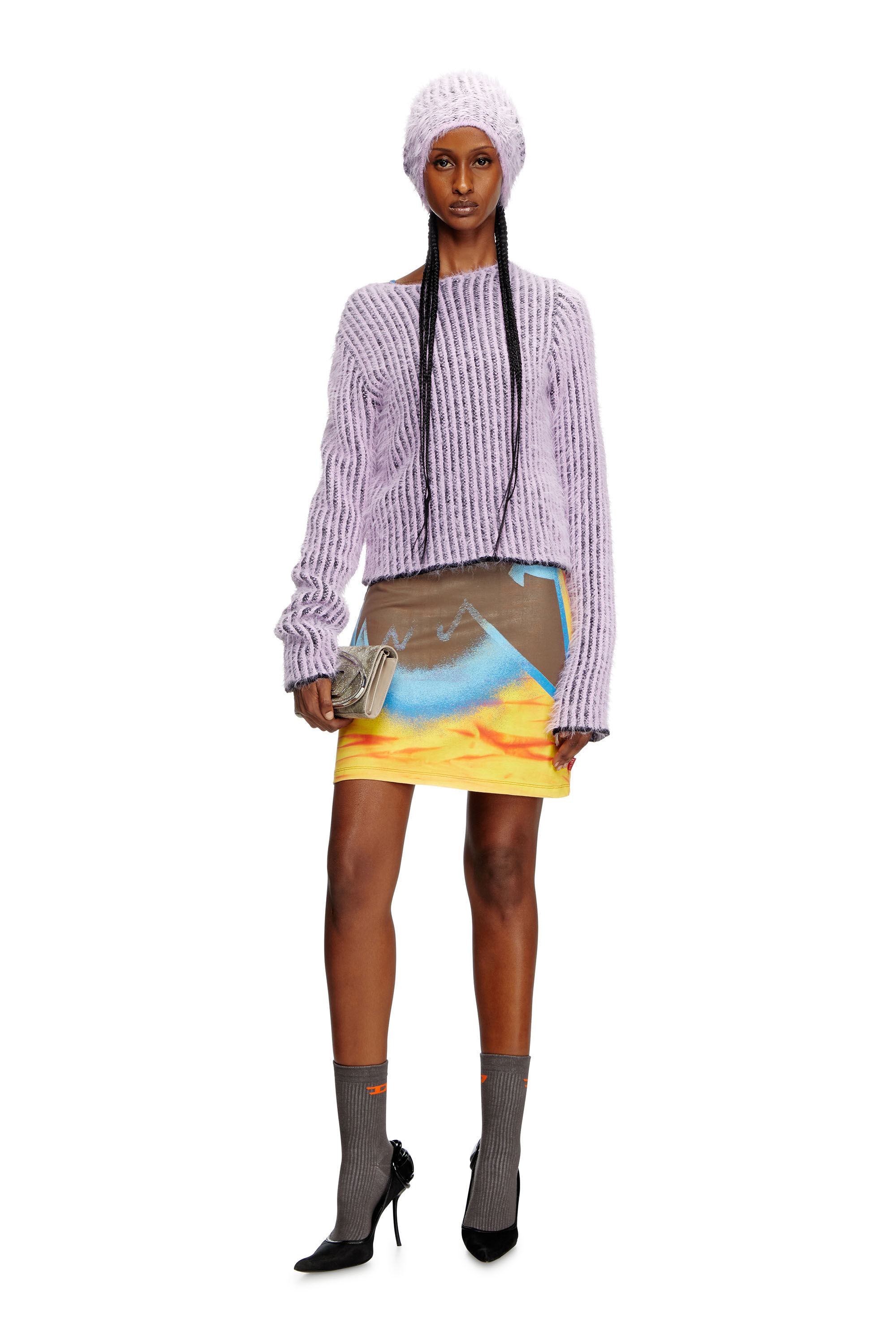 Diesel - M-TIGRE, Pull rayé en laine mélangée duveteuse Femme in Violet - 1