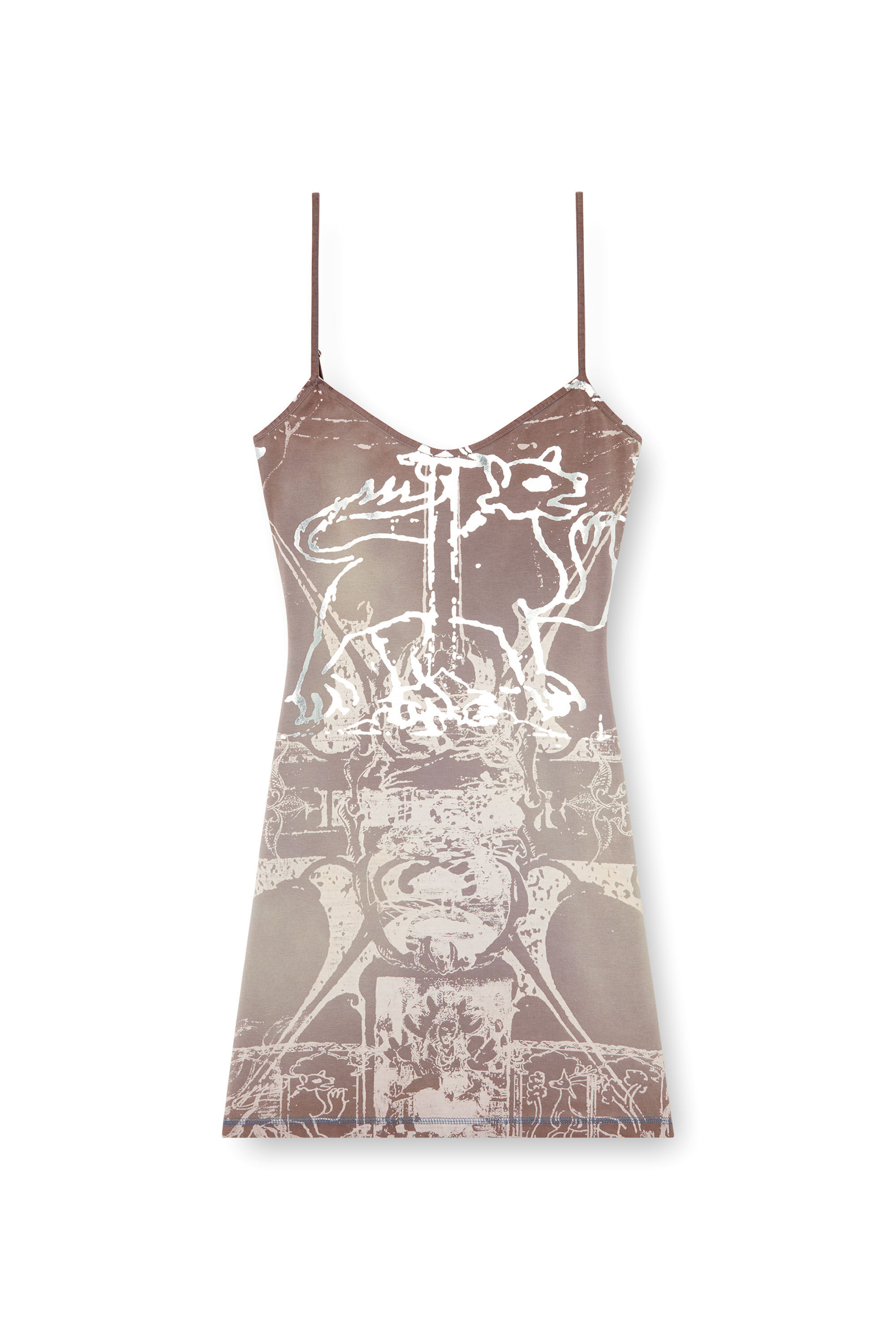 Diesel - D-LONGY, Mini-robe avec imprimé métallisé Femme in Marron - 2