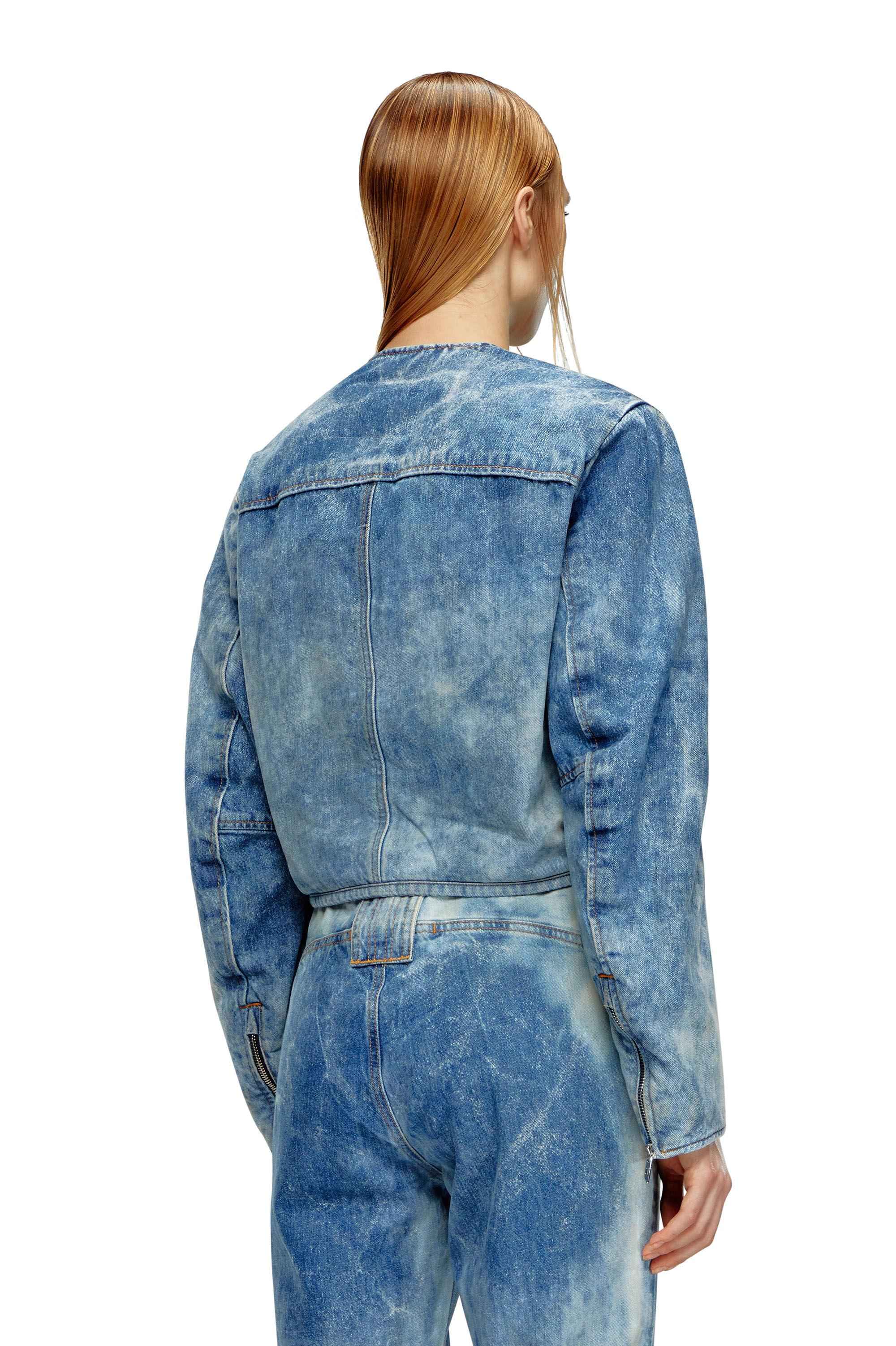 Veste en denim avec zip style biker Femme | Bleu | Diesel