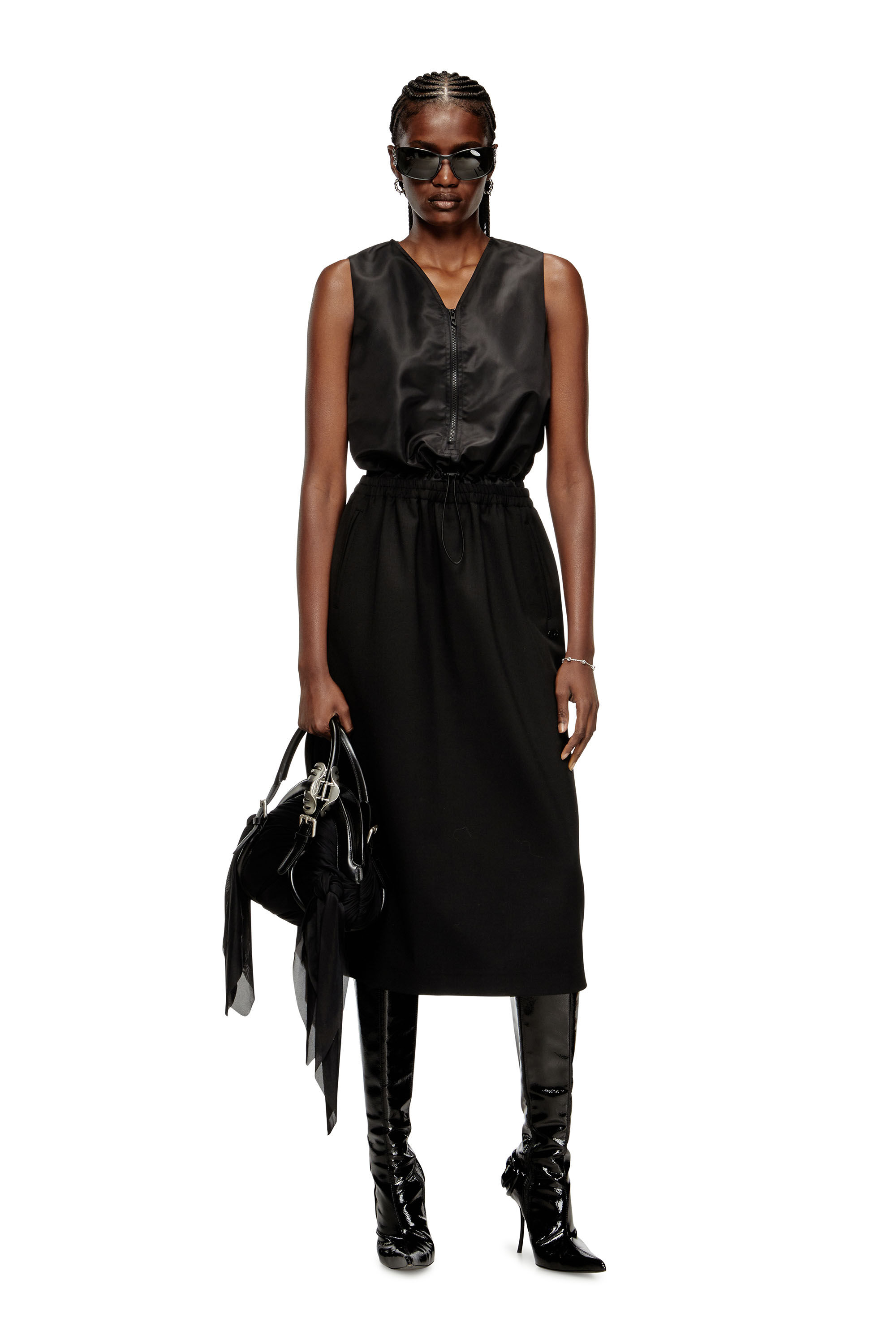 Diesel - D-RUID-R2, Robe midi avec jupe en laine Femme in Noir - 1