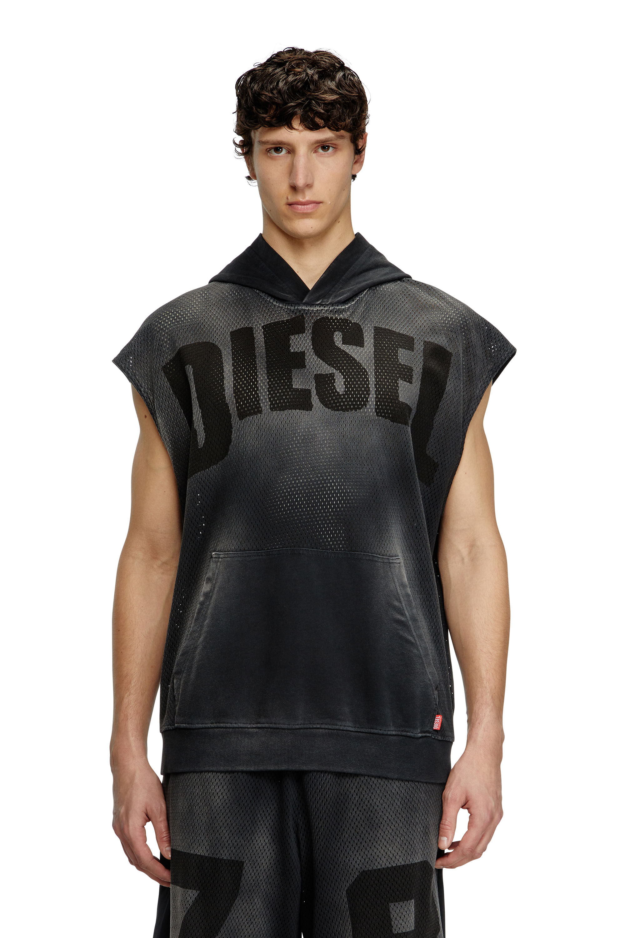 Diesel - S-BOXT-SL-MESH, Sweat-shirt à capuche sans manches en mesh et jersey Homme in Noir - 3