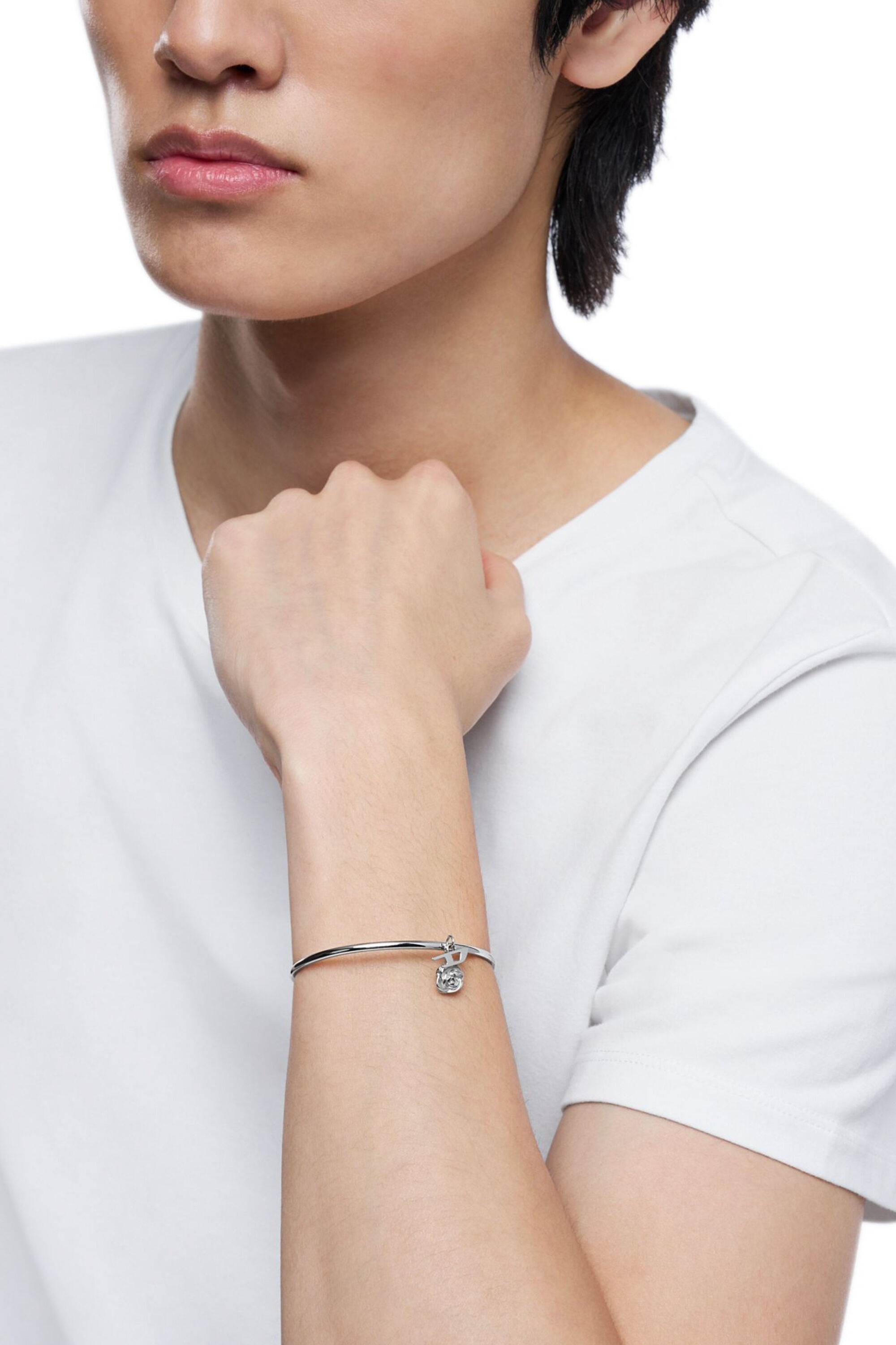 Diesel - DX1620040 JEWELLERY, Bracelet jonc avec breloques en acier inoxydable Mixte in Gris argenté - 4