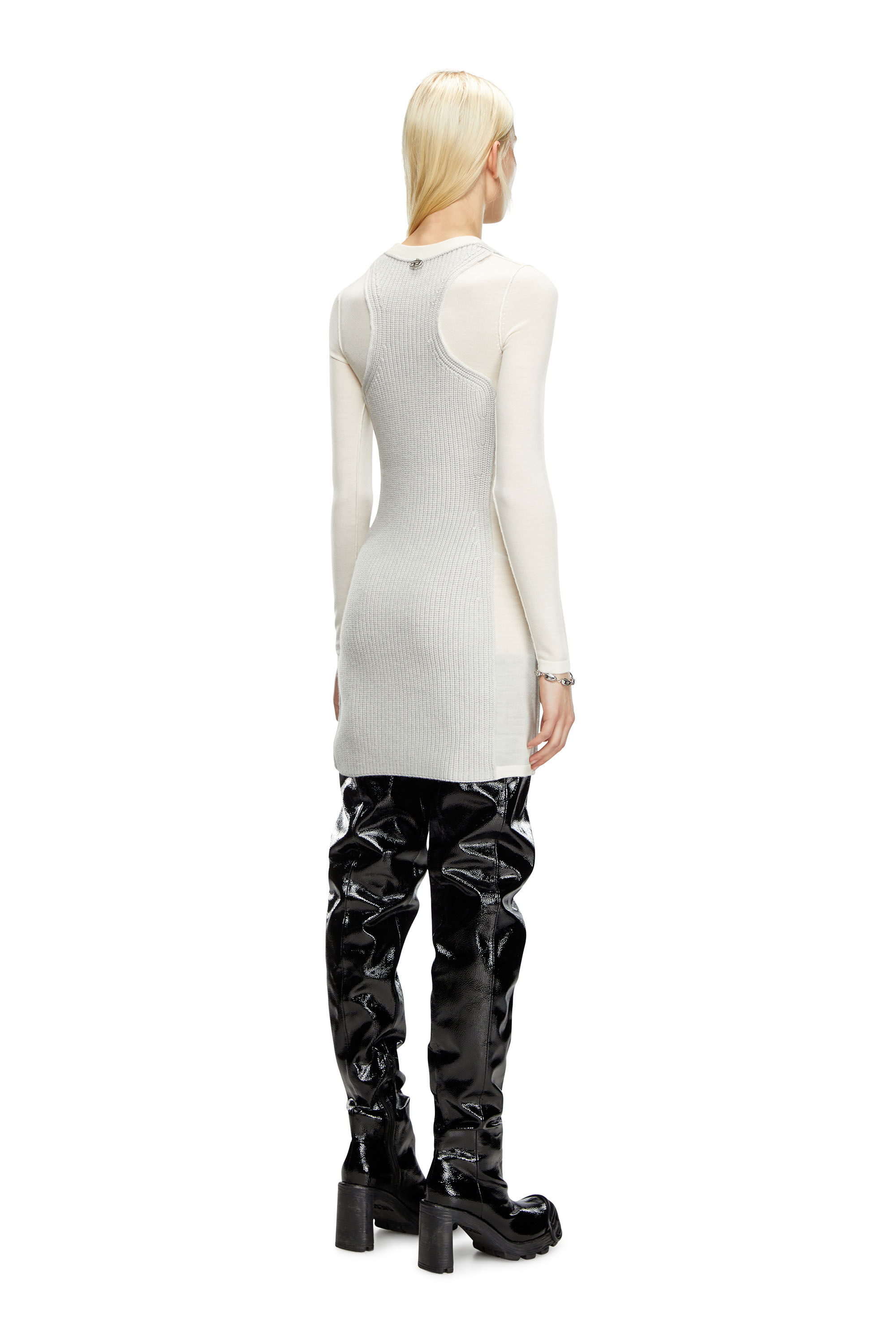 Diesel - M-ARENA, Femme Robe courte en maille à effet superposé in Blanc - Image 3