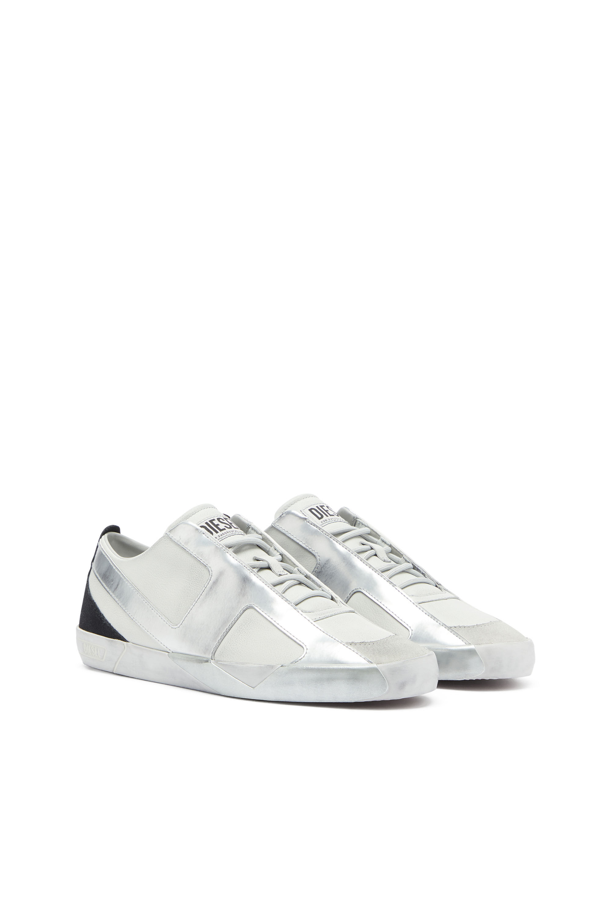 Diesel - S-SLANTE-D LOW, S-Slante-D - Sneakers effet us&eacute; en cuir et su&egrave;de Homme in Blanc - 2