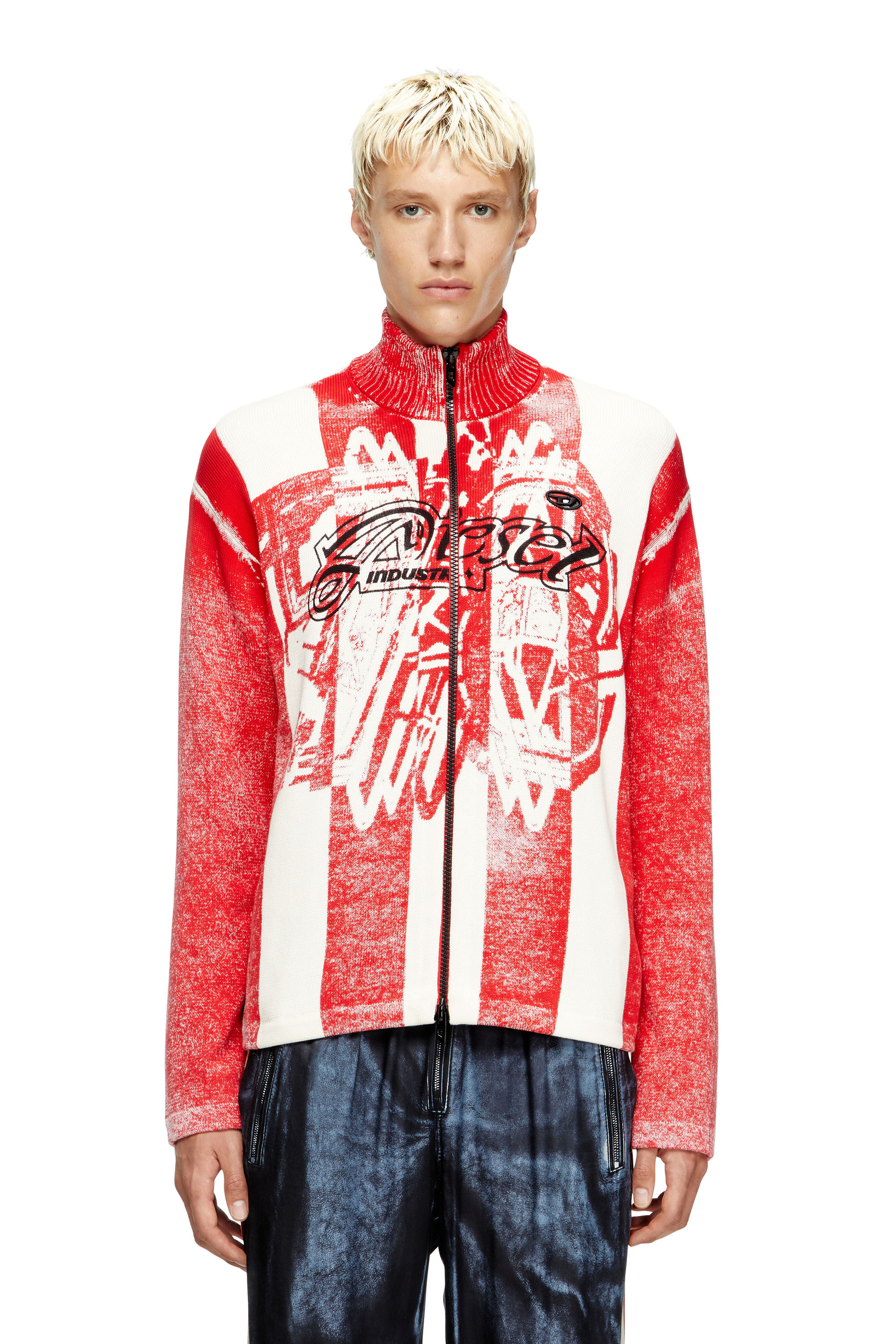 Diesel - K-OLIBA-JKT, Cardigan zippé à rayures, imprimé à l'intérieur Homme in Polychrome - 3