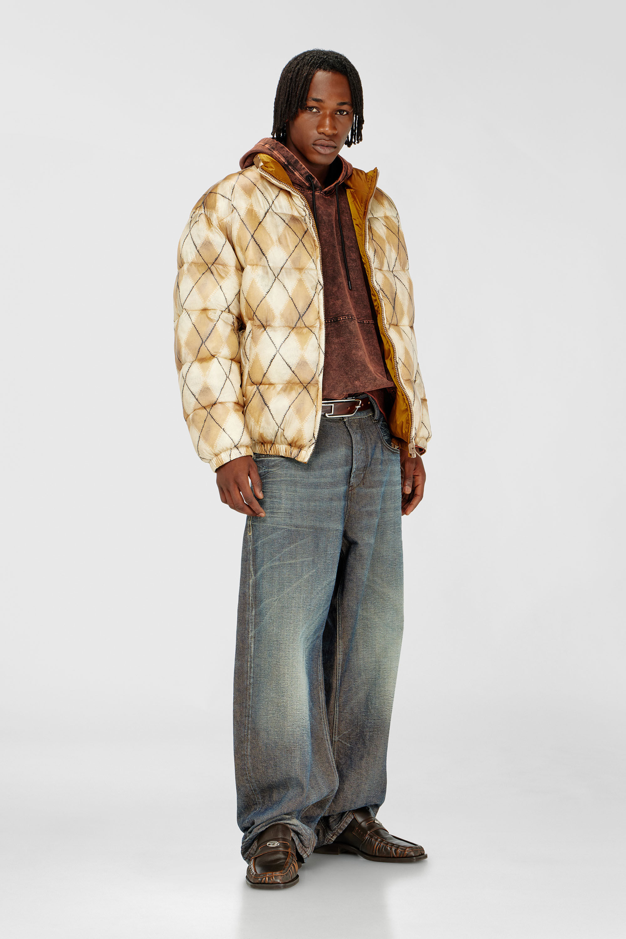 Diesel - S-BOXT-HOOD-TUK, Sweat &agrave; capuche effet denim trait&eacute; Homme in Marron - 1