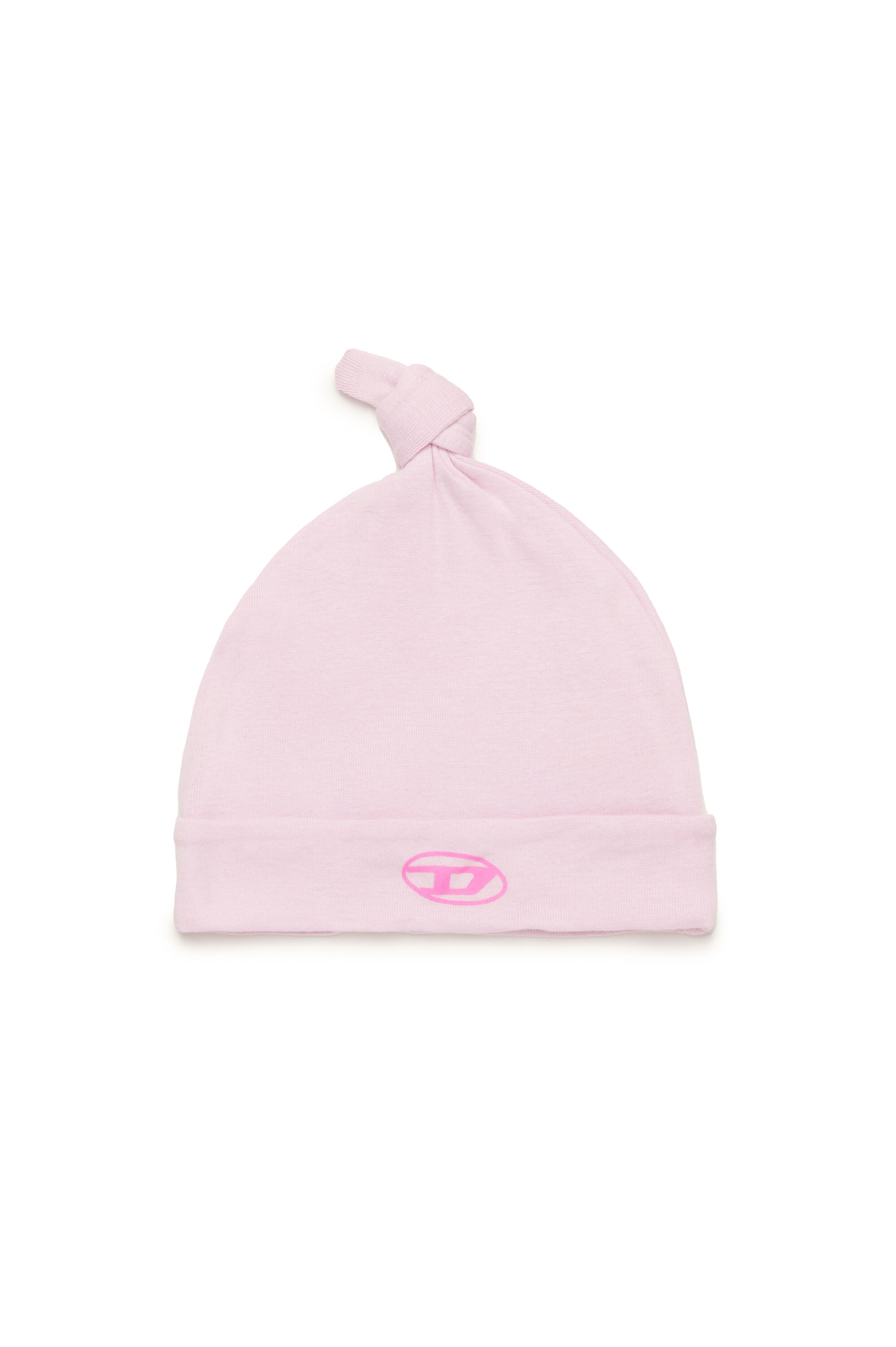 Diesel - FAMOUS-NB, Bonnet pour bébé noué avec logo Oval D Mixte in Rose - 1