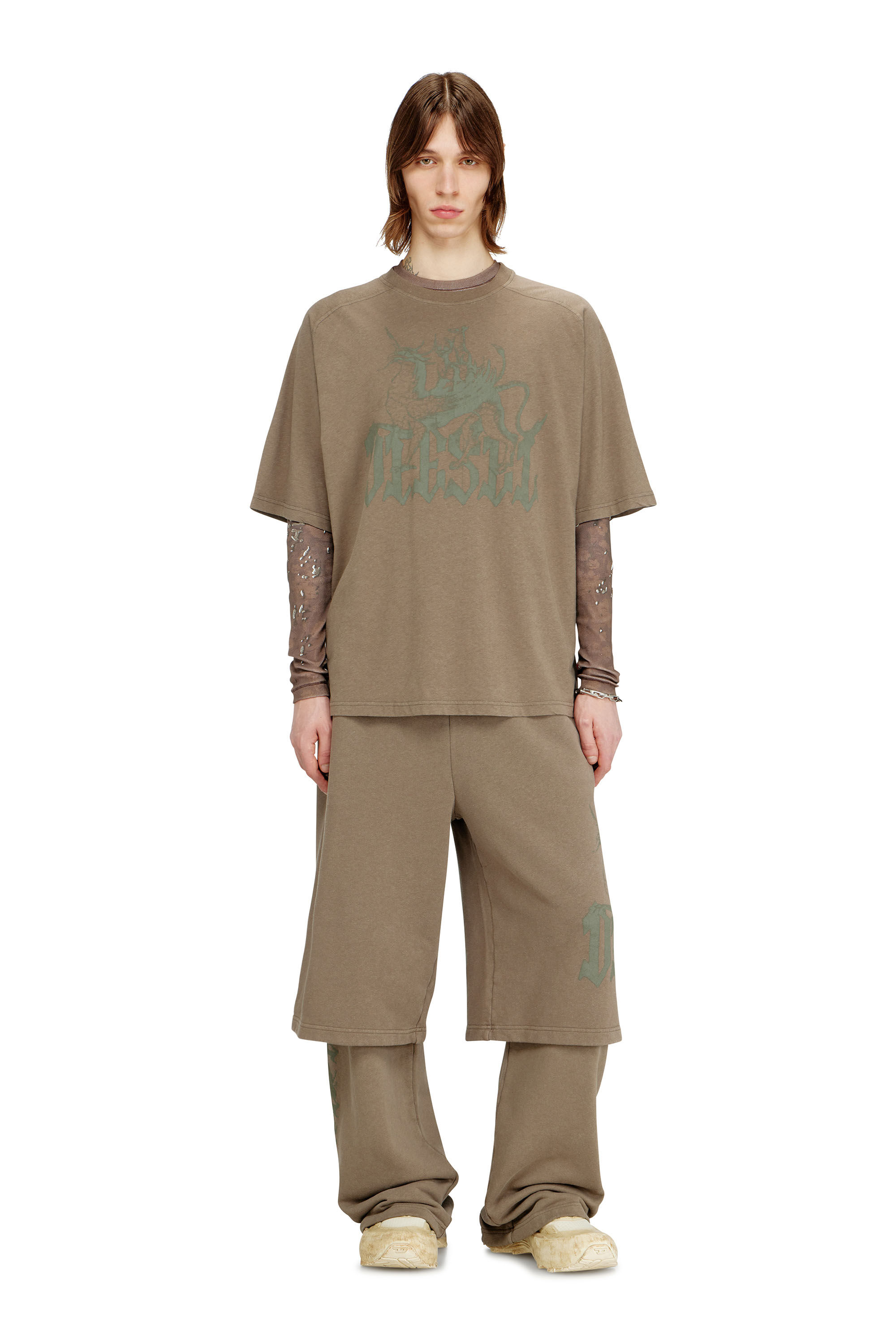 Diesel - T-JUSSI-A, T-shirt imprim&eacute; en coton et chanvre Homme in Beige - 1