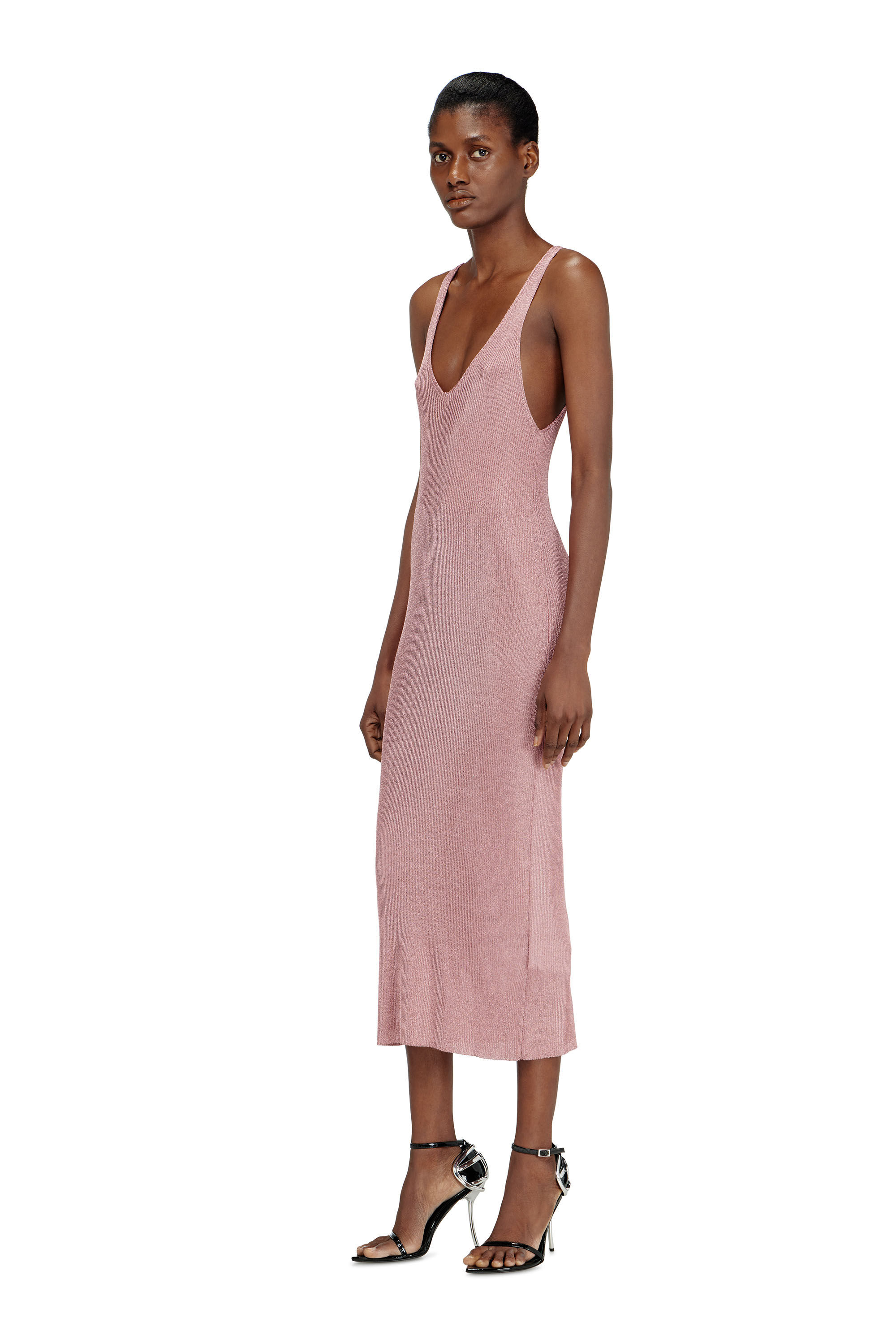 Diesel - M-DELOCA, Robe midi en maille c&ocirc;tel&eacute;e m&eacute;tallis&eacute;e Femme in Rose - 3