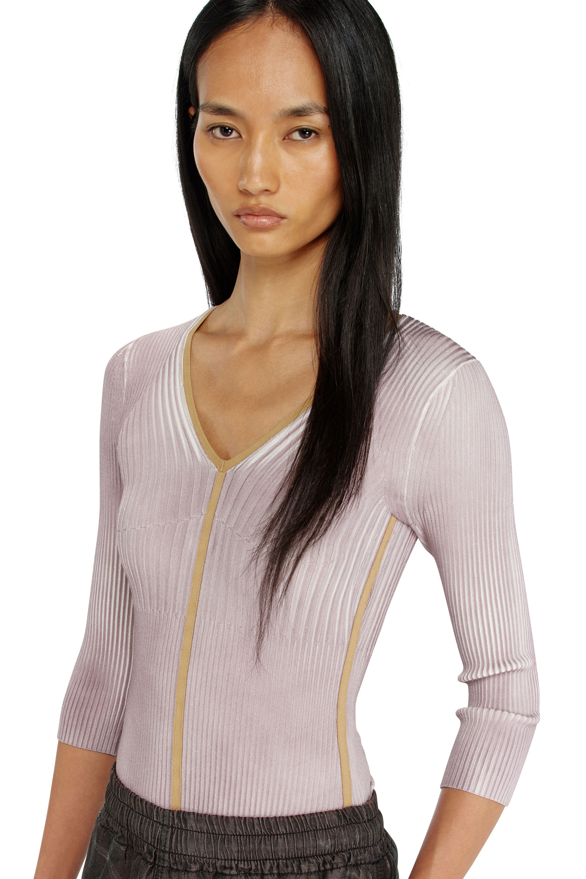 Diesel - M-SARMANI, Pull en maille &agrave; col V c&ocirc;tel&eacute; avec bandes contrastantes Femme in ToBeDefined - 5
