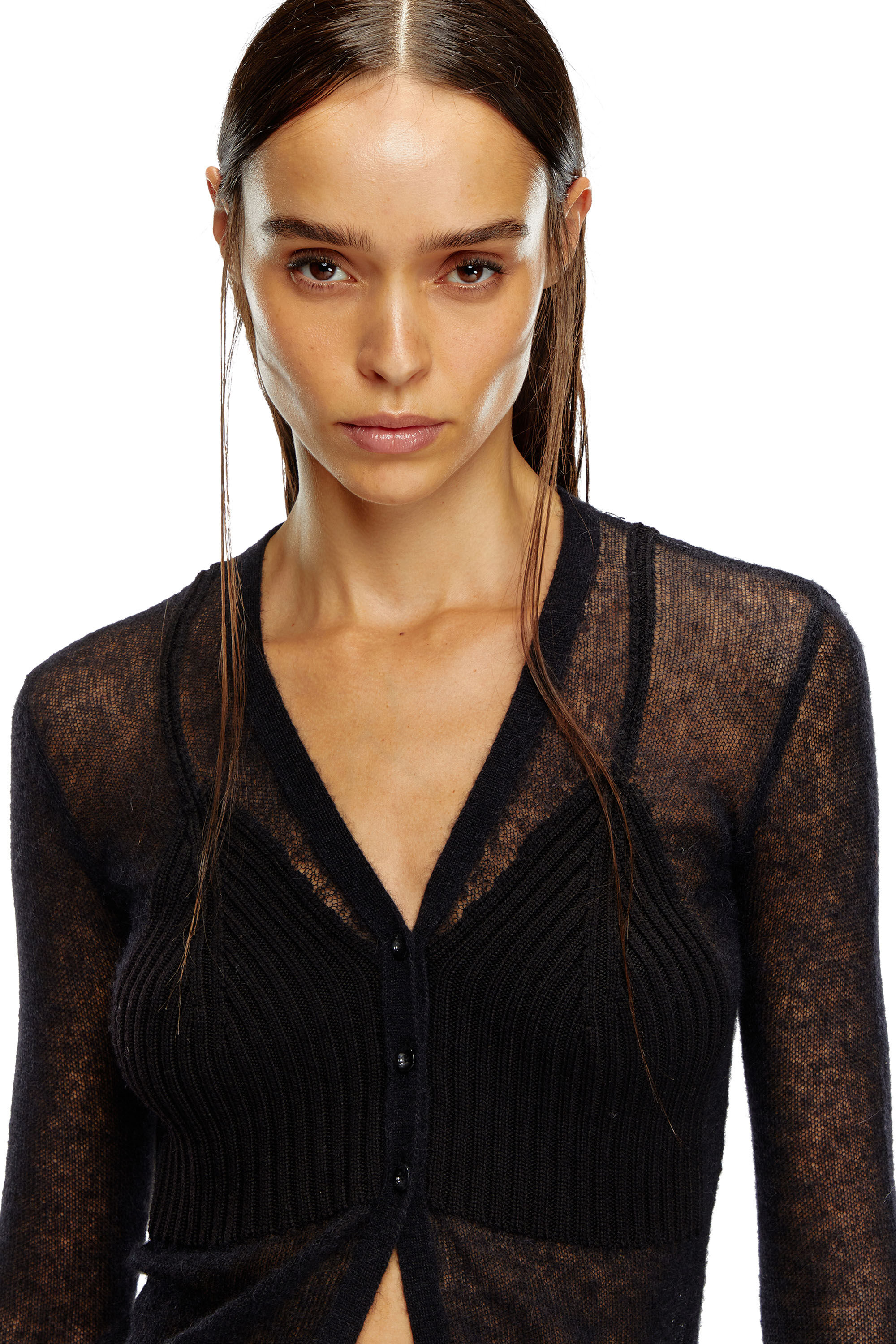 Diesel - M-ARINA, Femme Cardigan transparent avec détail soutien-gorge in Noir - Image 5