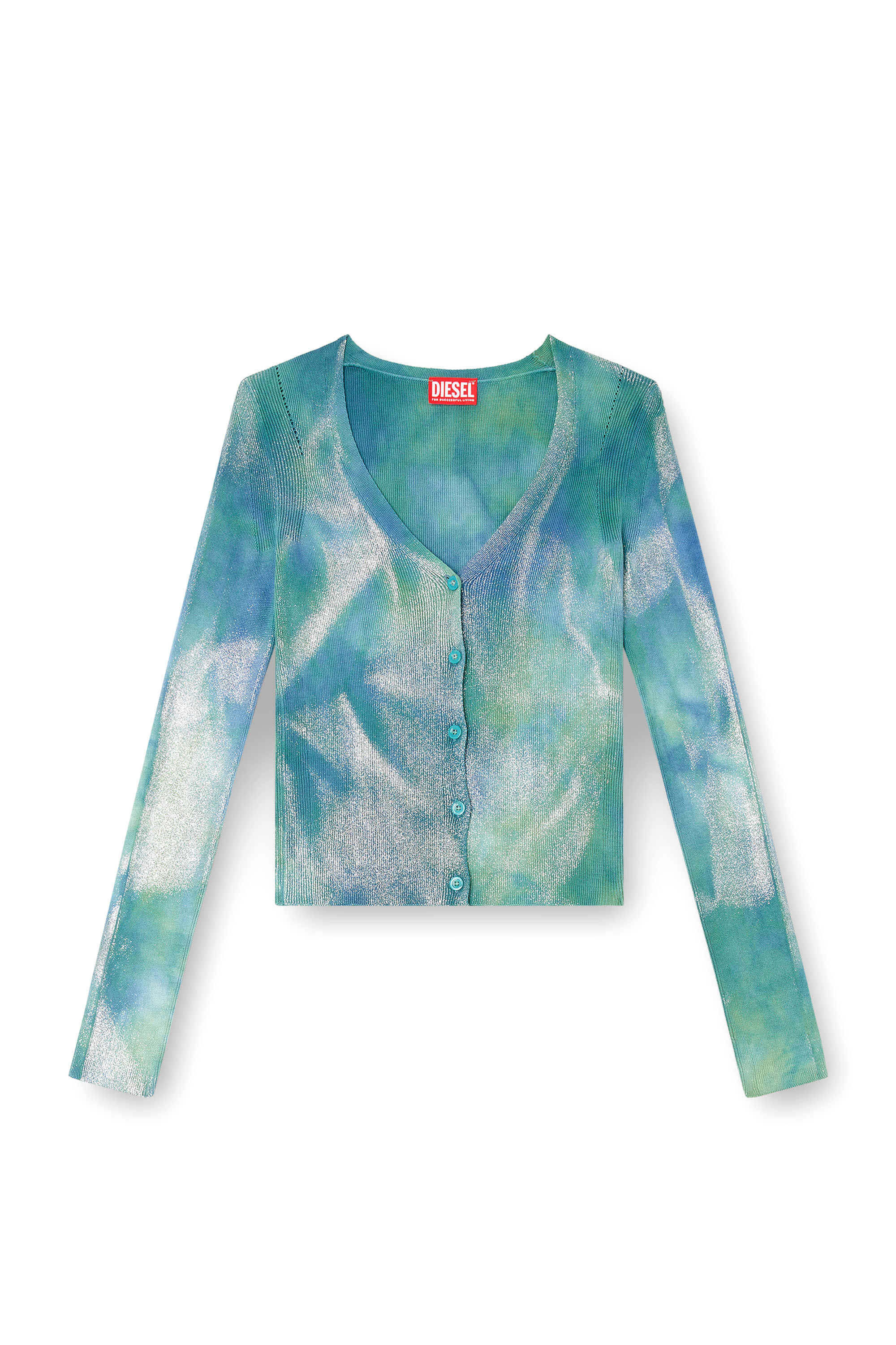Diesel - M-ISOTTA, Cardigan en tricot métallisé solarisé Femme in Bleu - 2