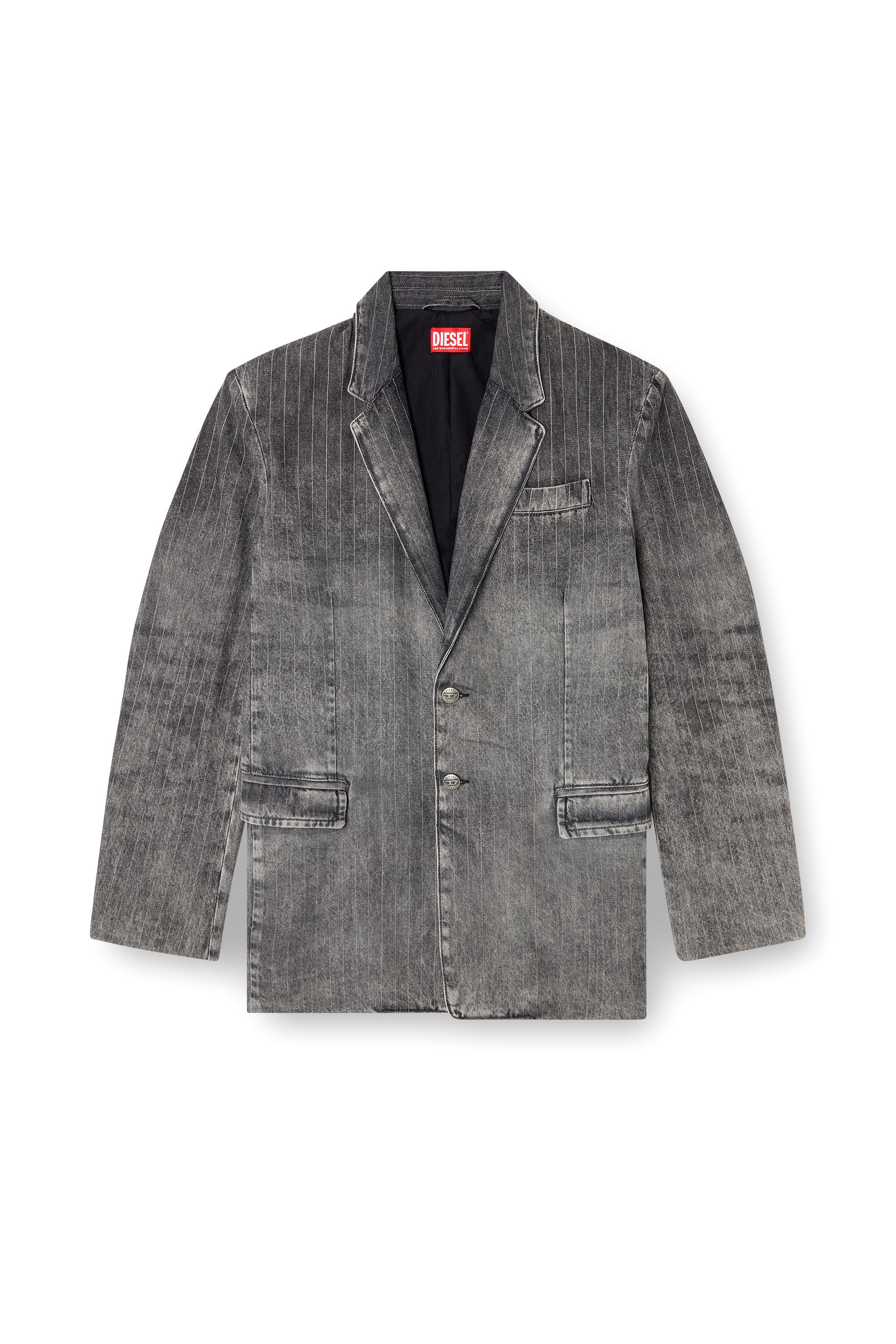 Diesel - D-REGER-S, Blazer tailleur en denim à rayures Mixte in Noir - 2
