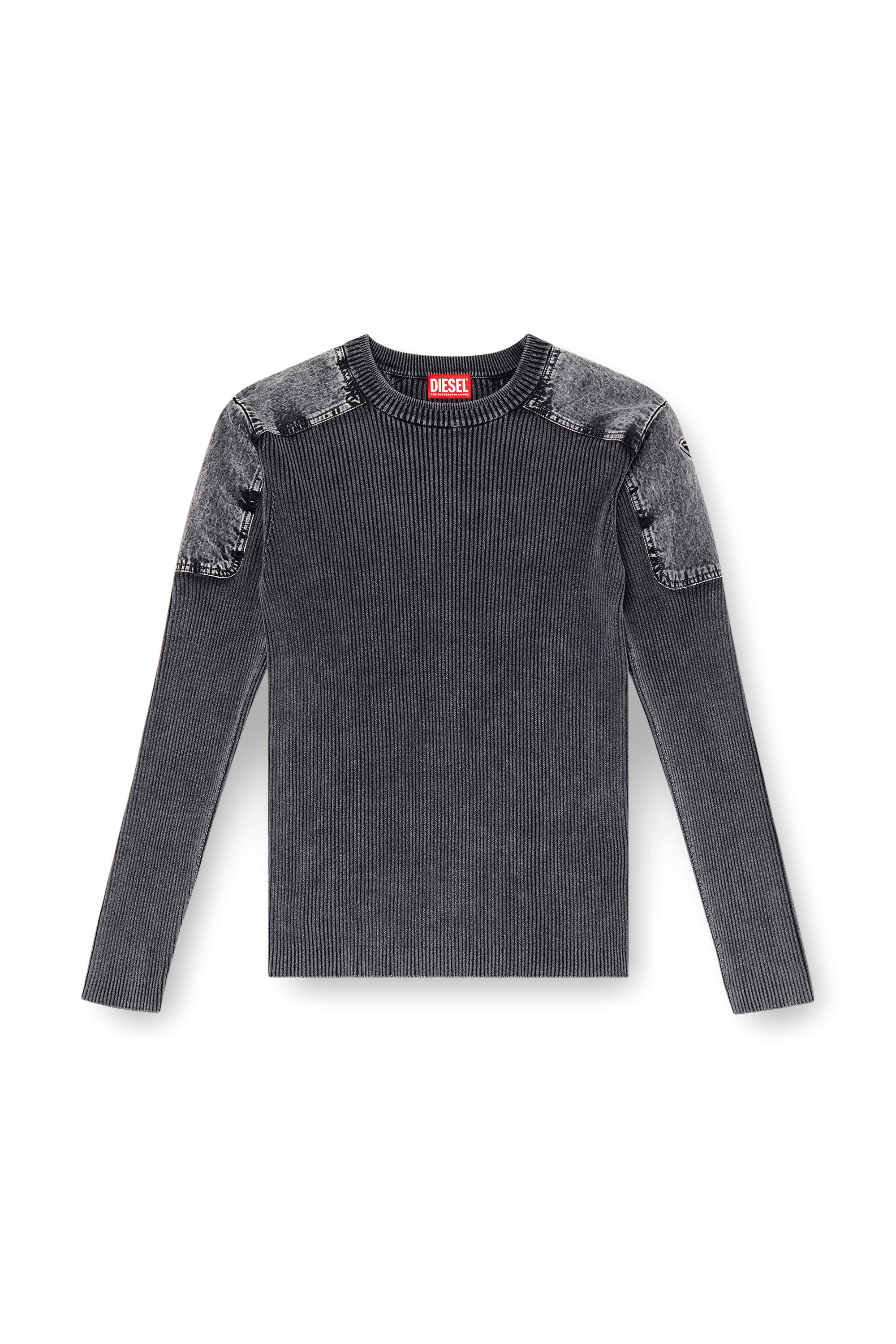Diesel - K-MARTIN, Pull avec empiècements en denim sur les épaules Homme in Gris - 2