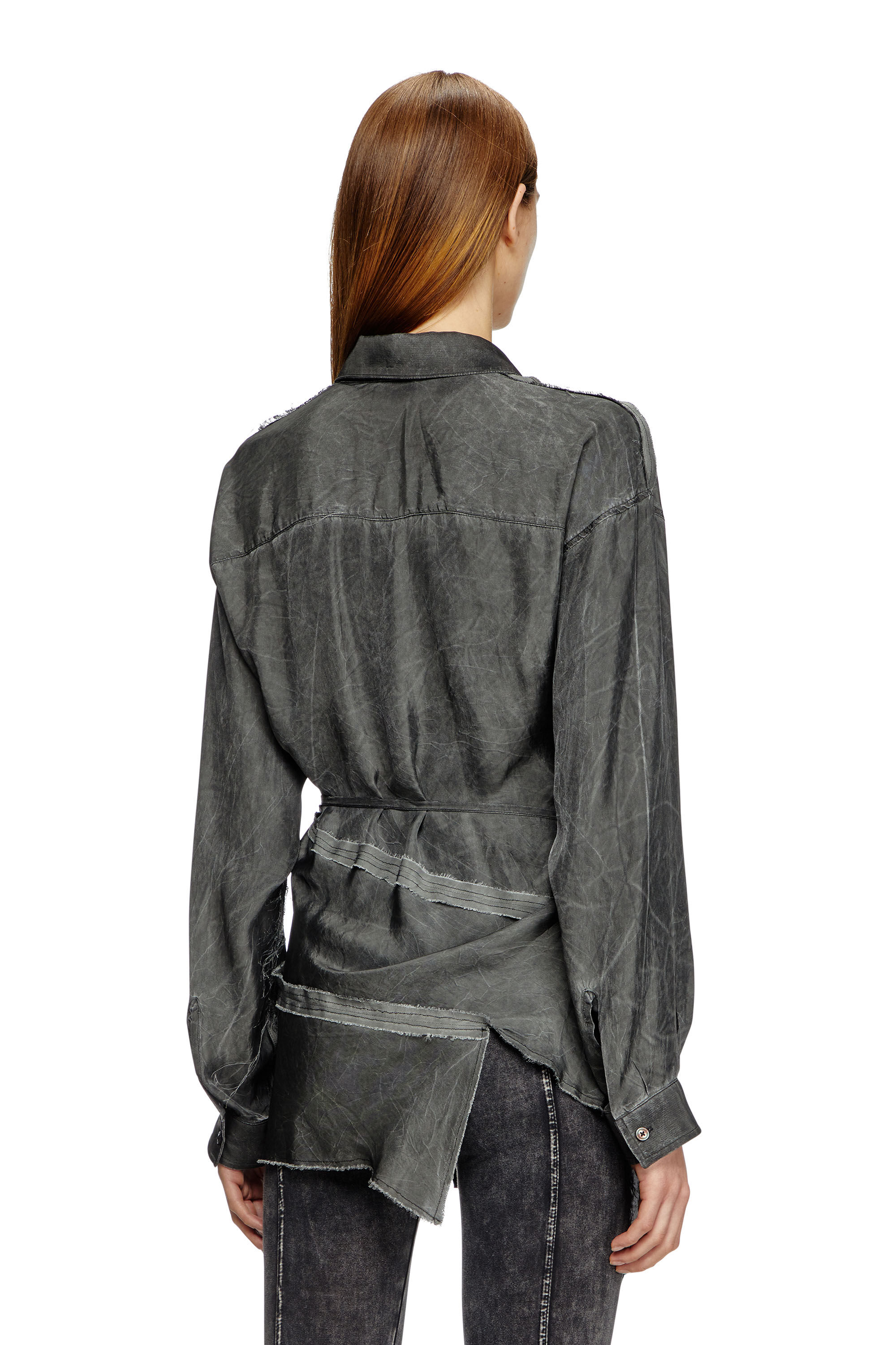 Diesel - C-RAZY-Q1, Chemise cache-cœur asymétrique en sergé froissé Femme in Noir - 4