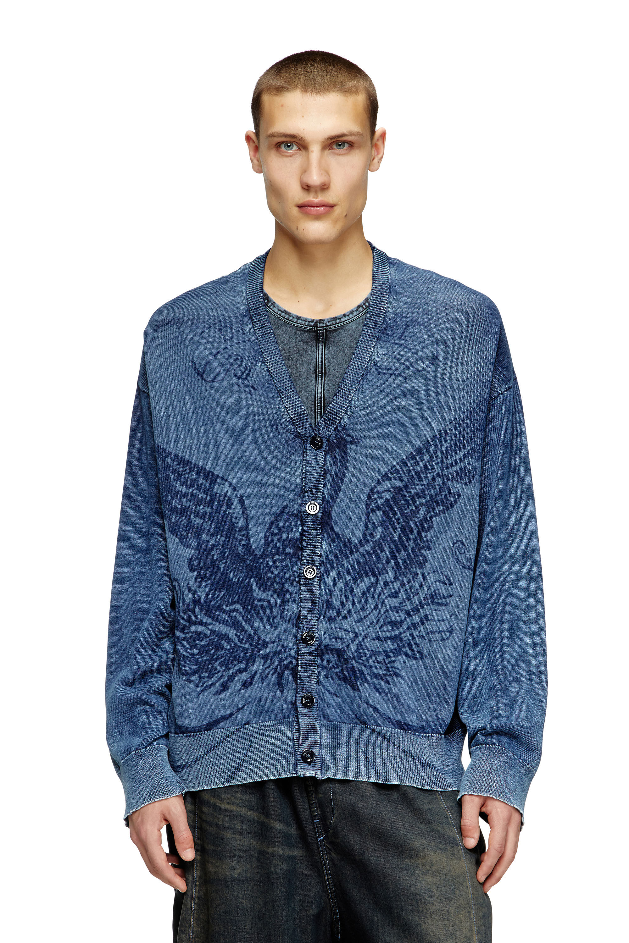 Diesel - K-FENICAR, Cardigan indigo avec logo du phénix Homme in Bleu - 3