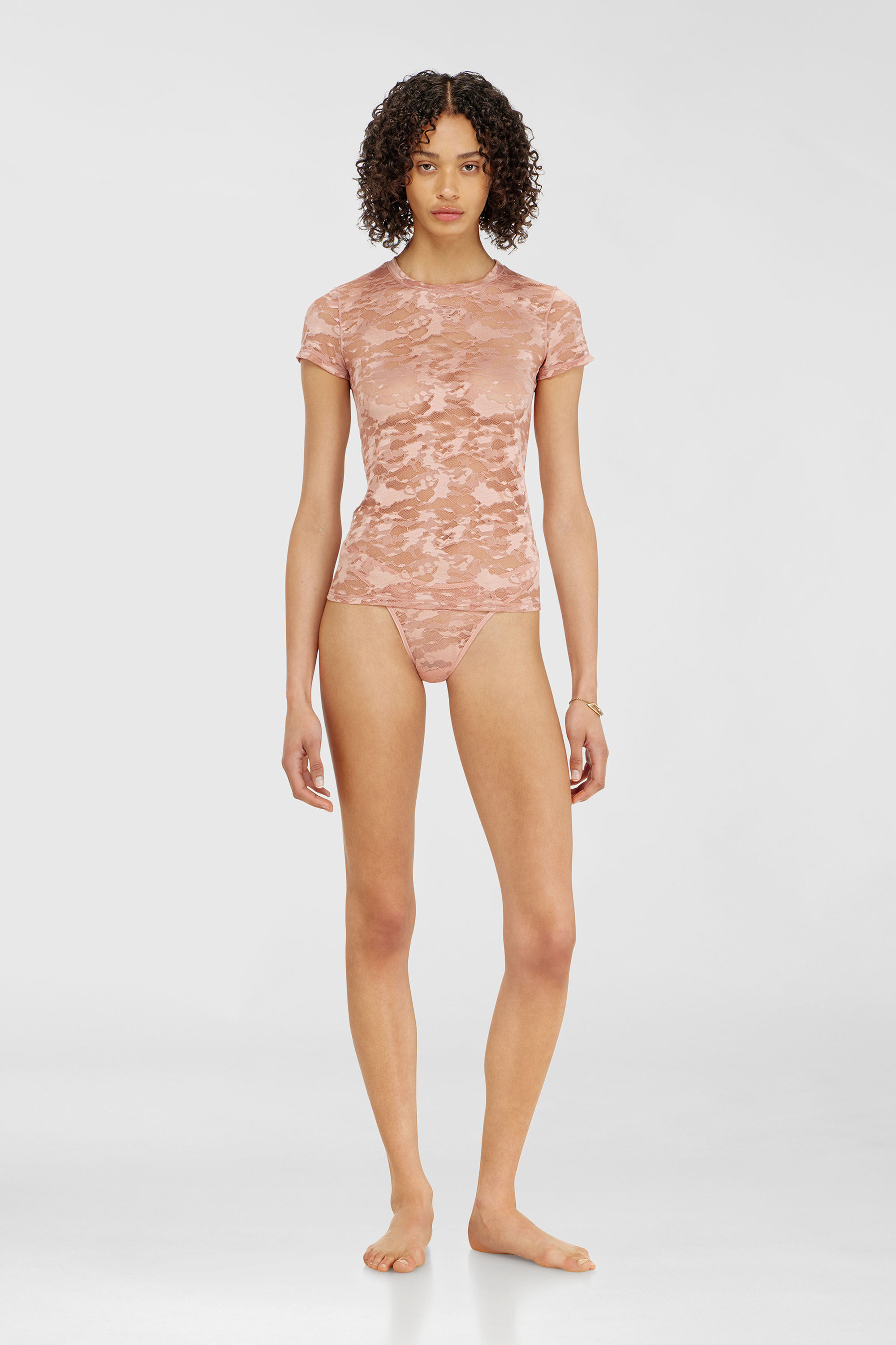 Diesel - KASIA-UTLT, T-shirt en dentelle camouflage Femme in Rose - 1