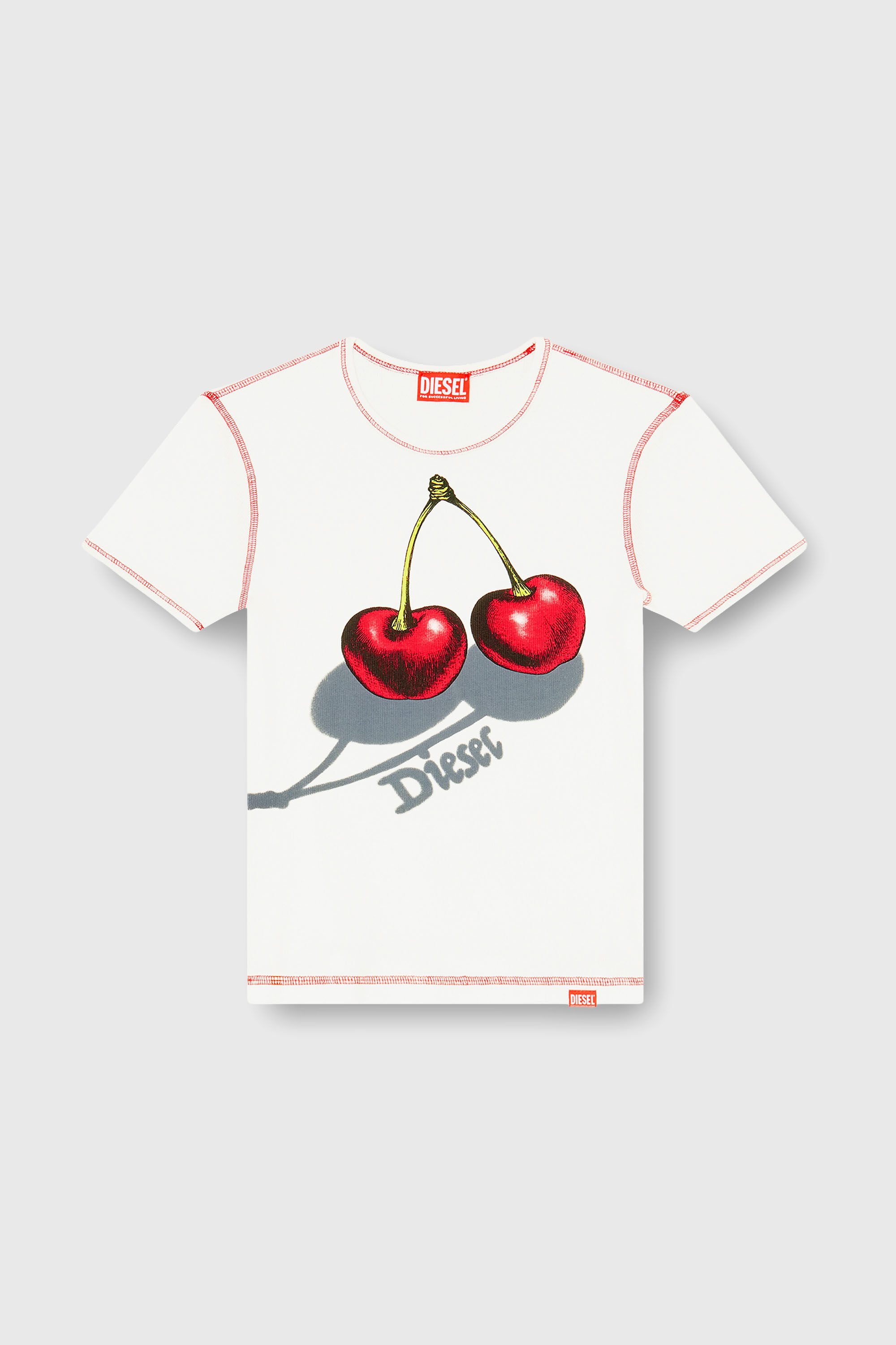 Diesel - SV-T-ELE-CHER, T-shirt en coton slim avec imprim&eacute; cerise Femme in Blanc - 2