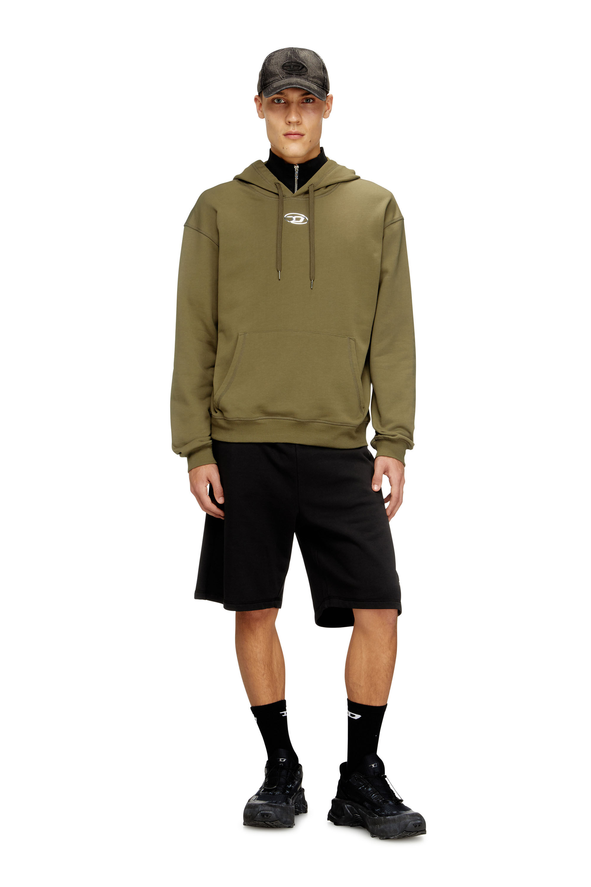 Diesel - S-NORM-HOOD-IOD, Sweat à capuche en coton avec Oval D métallique Homme in Vert - 1