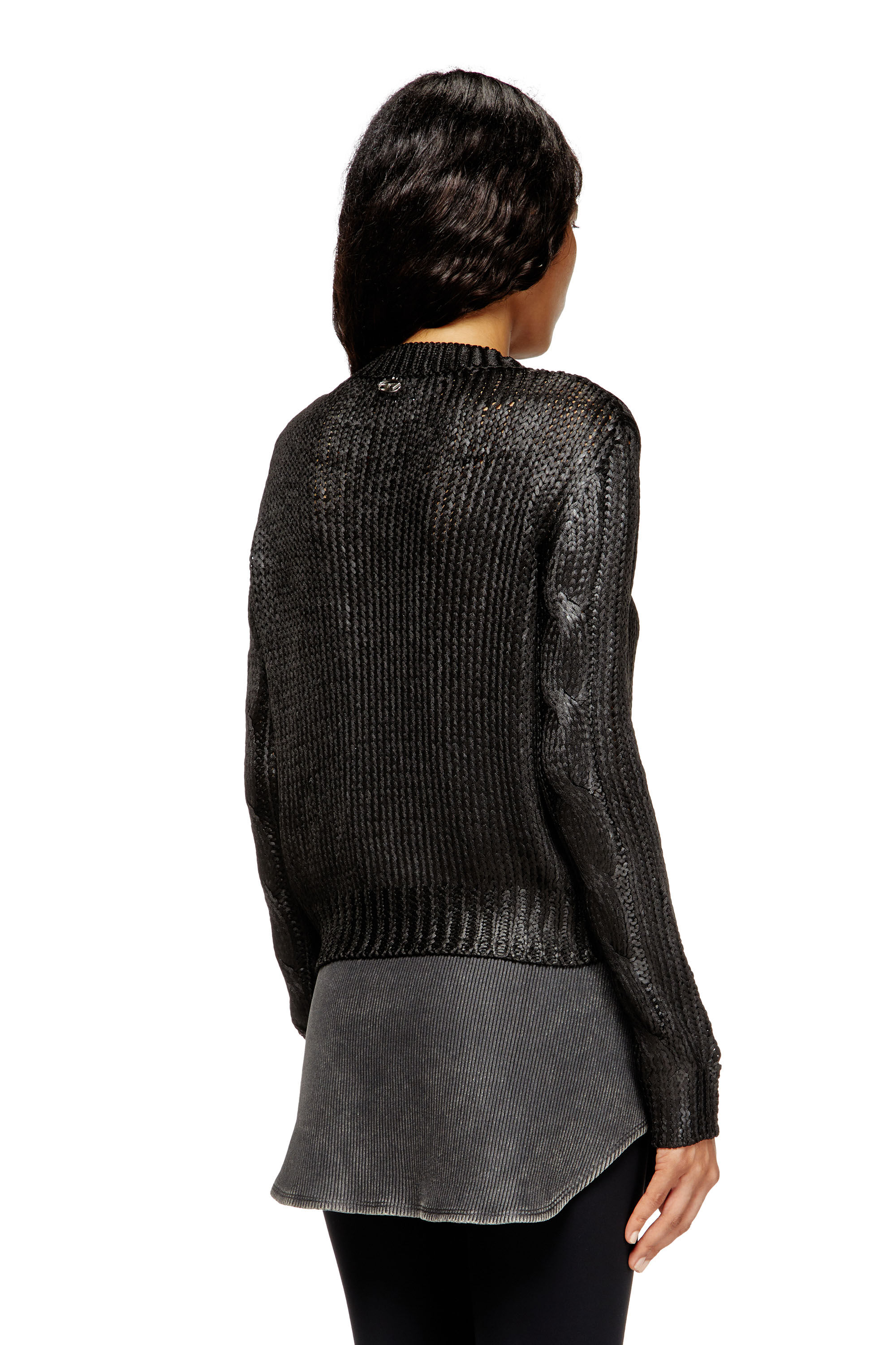 Diesel - M-MICCHA, Pull torsadé avec effet brillant Femme in Noir - 4