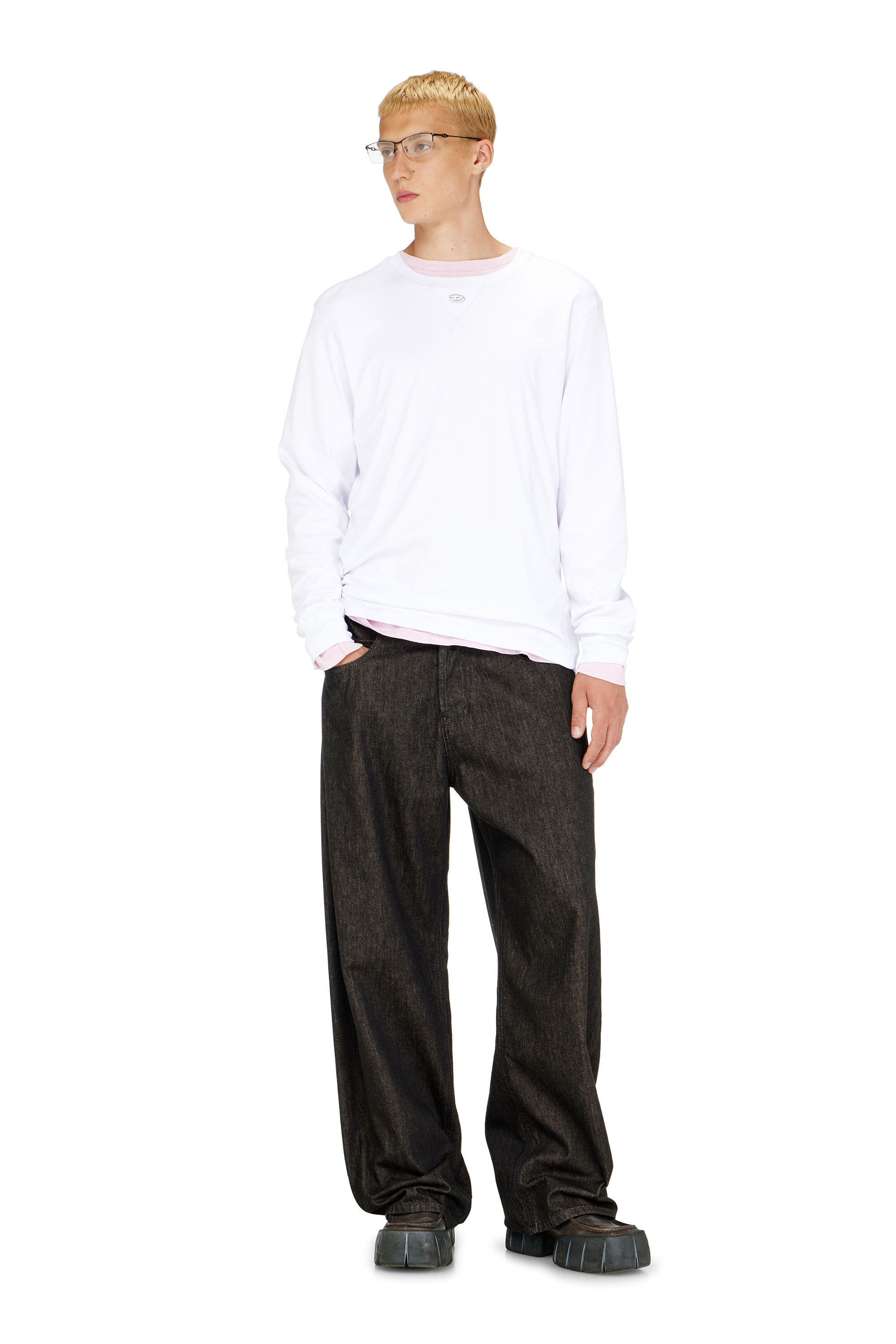 Diesel - T-MADJUST-LS-TR, T-shirt &agrave; manches longues en coton avec Oval D Homme in Blanc - 1