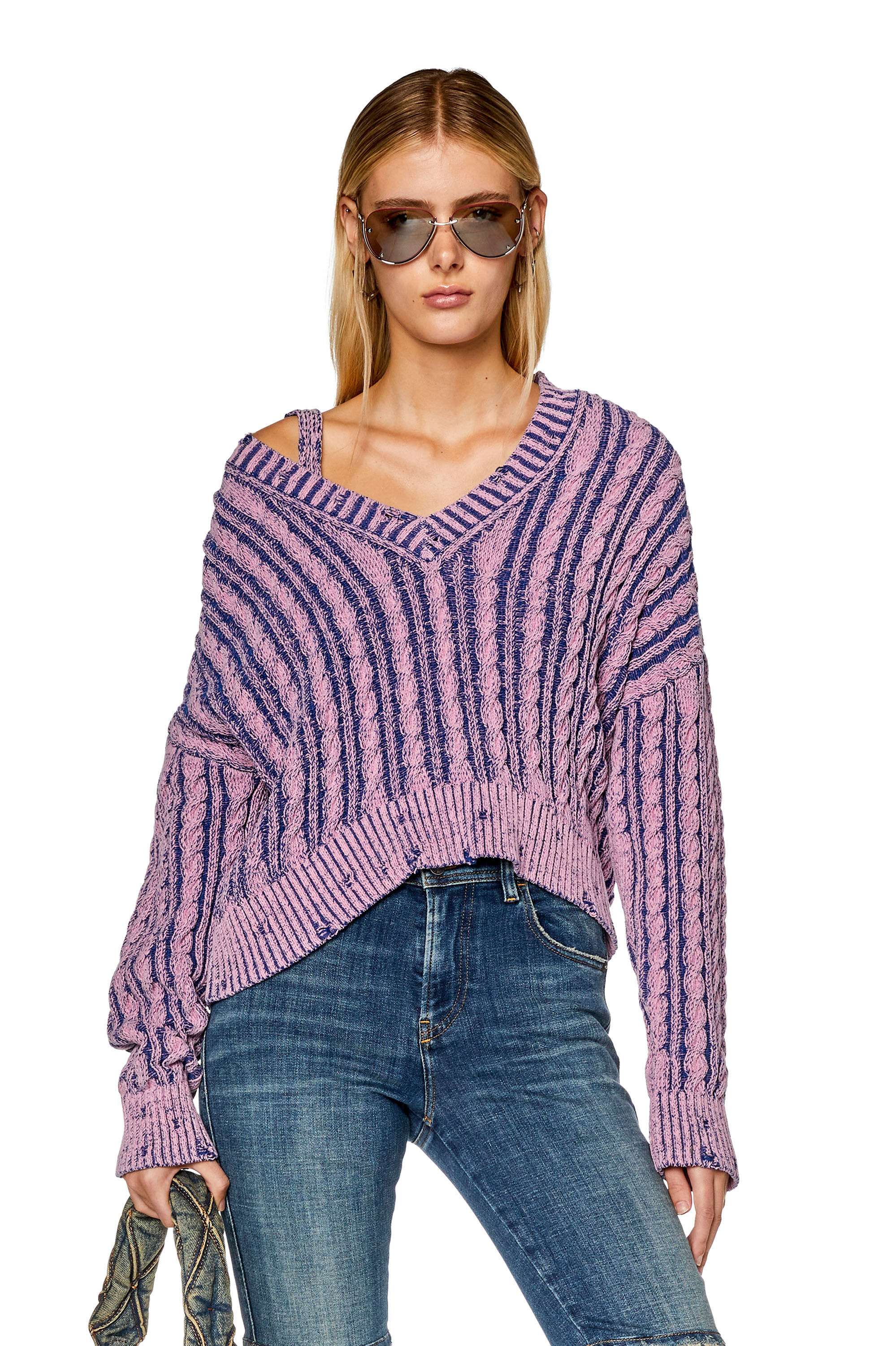 Diesel - M-OXIA, Pull épais en coton bicolore Femme in Violet - 3