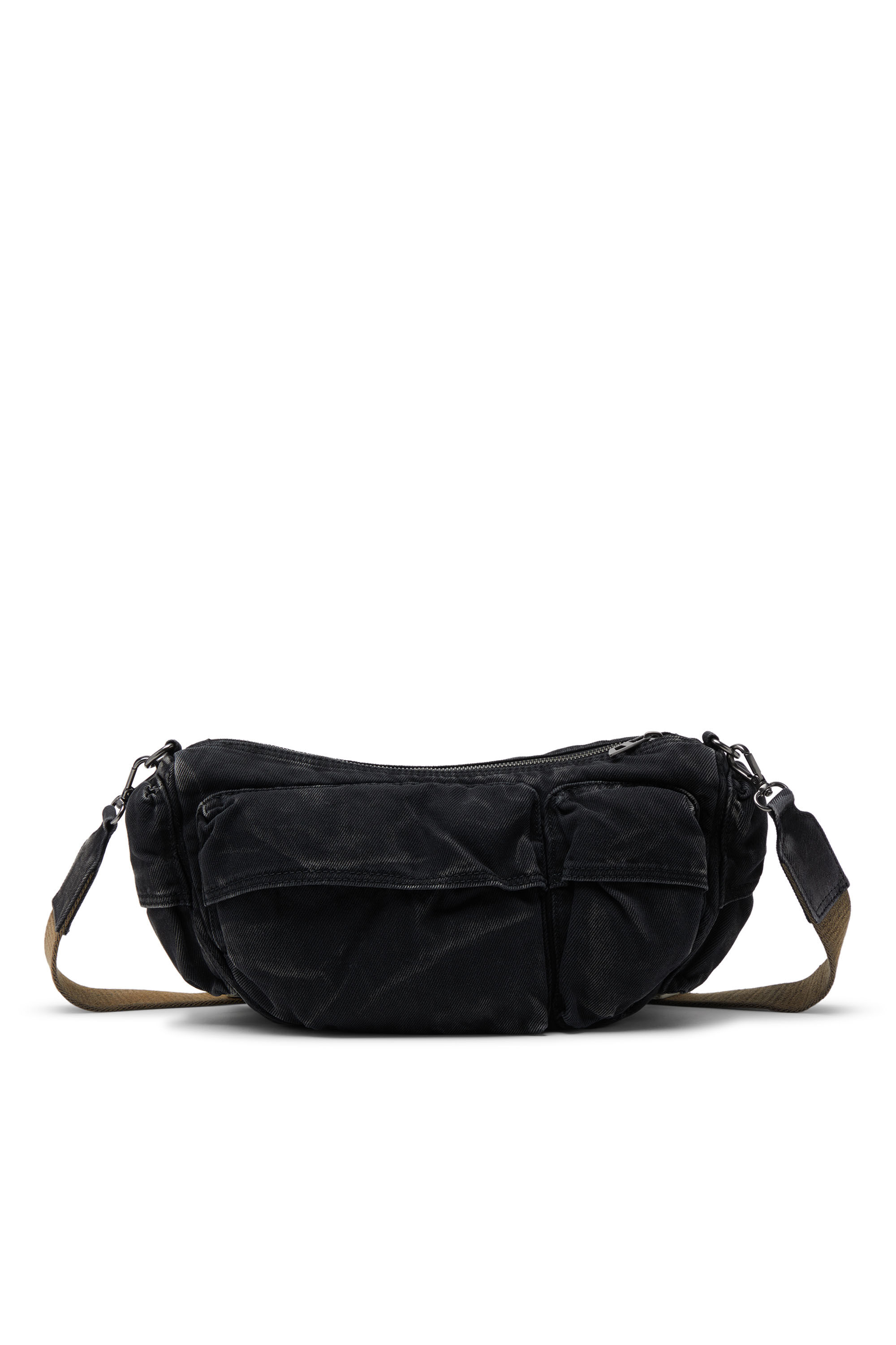 Diesel - MULTI-PKTS SHOULDER BAG X, Multi-Pkts-Sac multipoches en denim délavé Mixte in Noir - 3