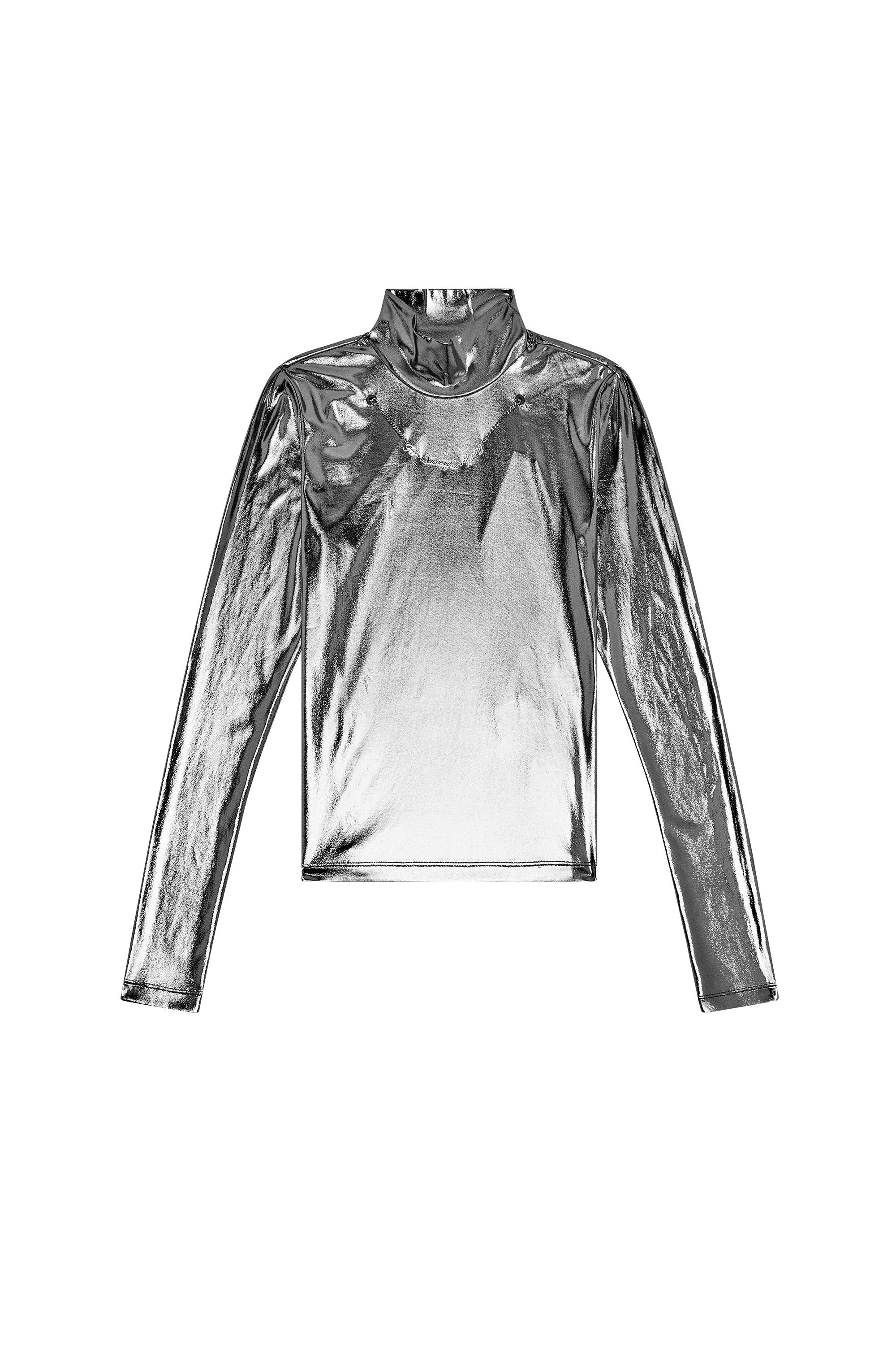 Diesel - T-META, Top métallisé avec détail chaîne Femme in Noir - 2